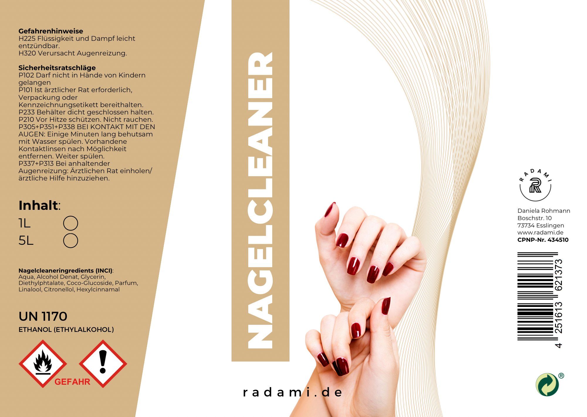 Rohrreinigungspistole Nail Nägel Nagelcleaner 5L Radami Entfetter Gel Polish Cleaner Gelnägel UV