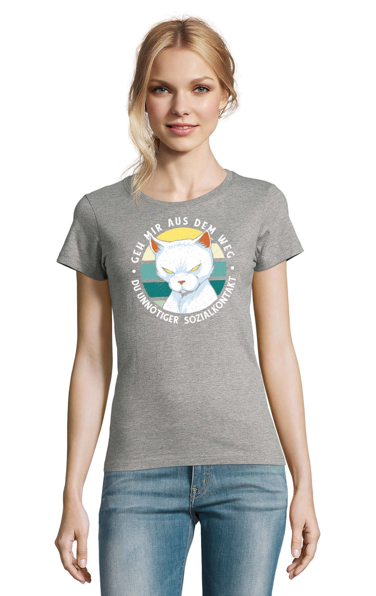 Blondie & Brownie T-Shirt Geh mir aus dem Weg du unnötiger Sozialkontakt Katze Damen Fun Shirt in vielen Farben