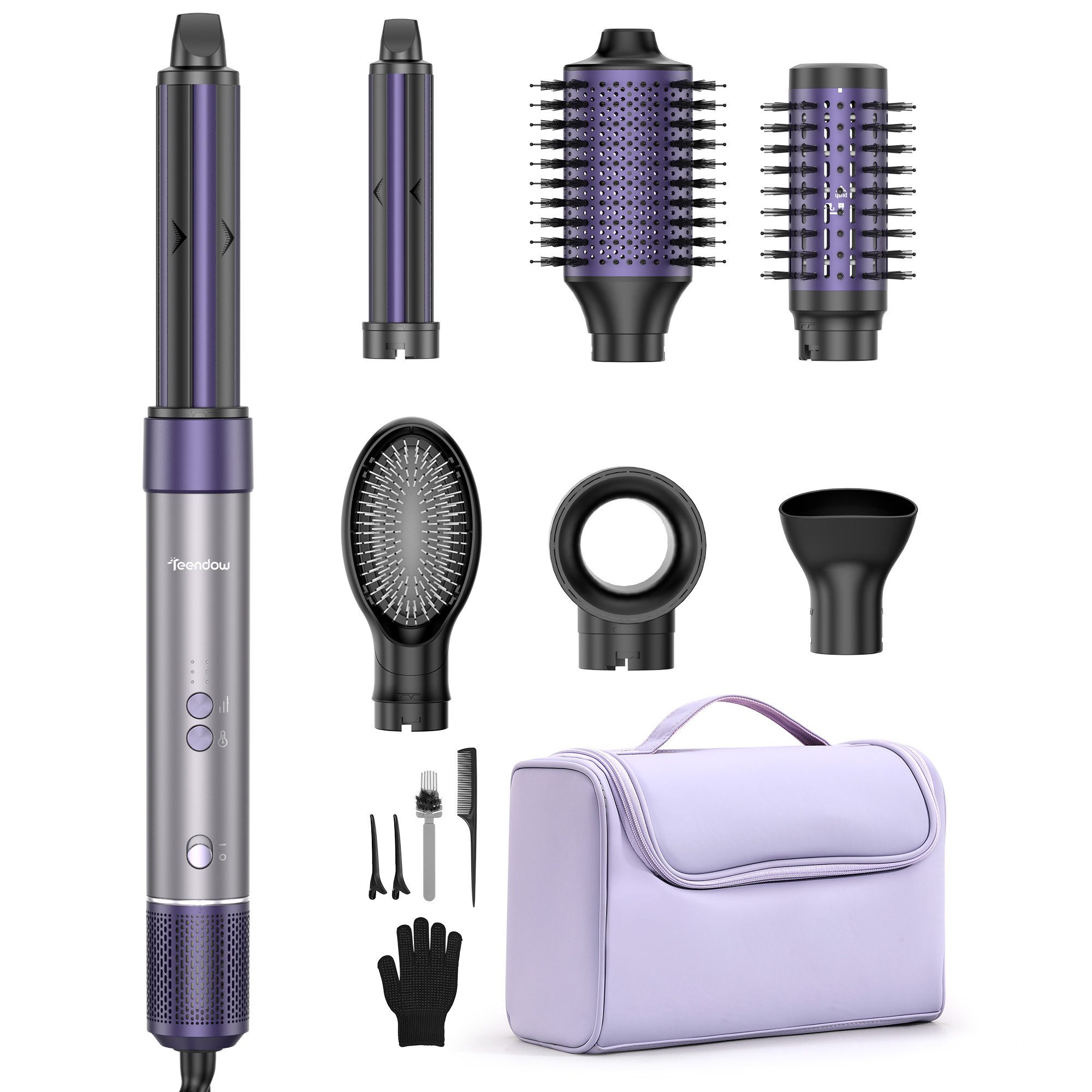 Teendow Multihaarstyler 7-in-1 Airstyler, Warmluftbürste 1500W, mit Aufbewahrungstasche, 110.000 U/min, 20 m/s Luftstrom, 360° drehbare Stromkabel