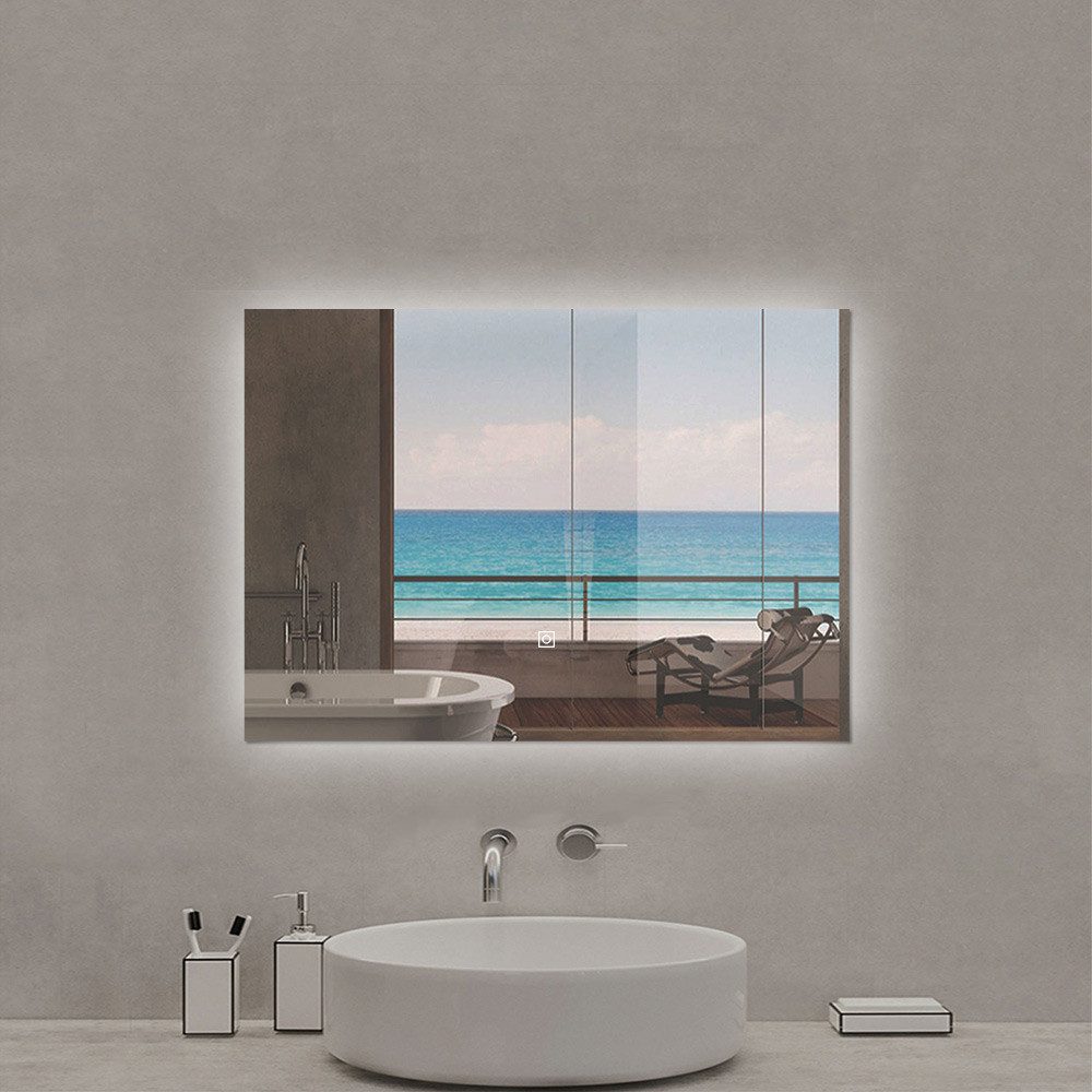 duschspa Badspiegel Kaltweß LED Beleuchtung Wandspiegel Hinterbeleuchtung 50-100cm, Touch/Wandschalter, 1 Stunde Abschaltung