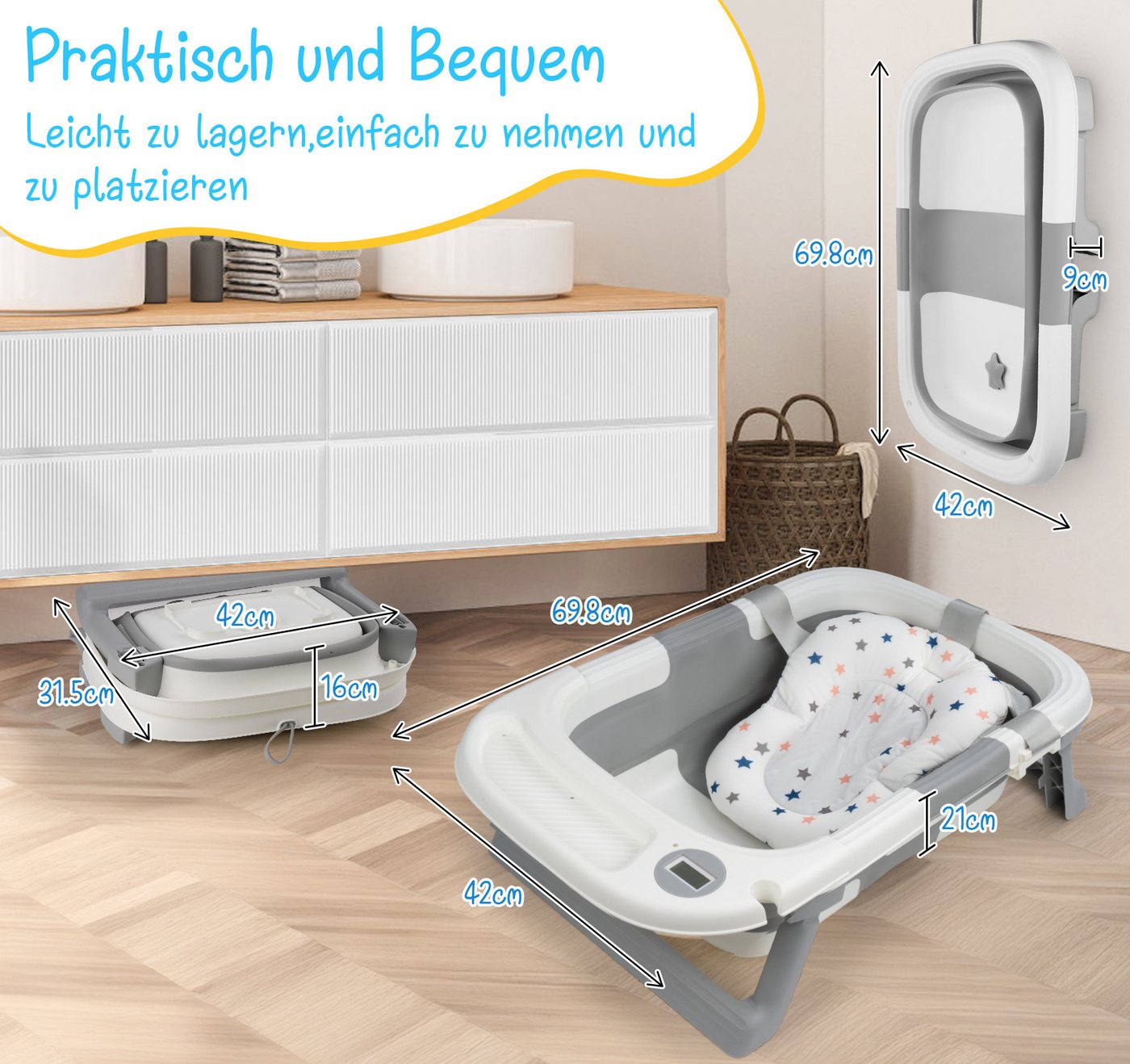 Thumbnail - ElitVita Babybadewanne Twistshake Baby Badewanne, Faltbare, mit Babypflege-Set, (1-tlg), mit Anti-Rutsch-Badekissen, Bab...