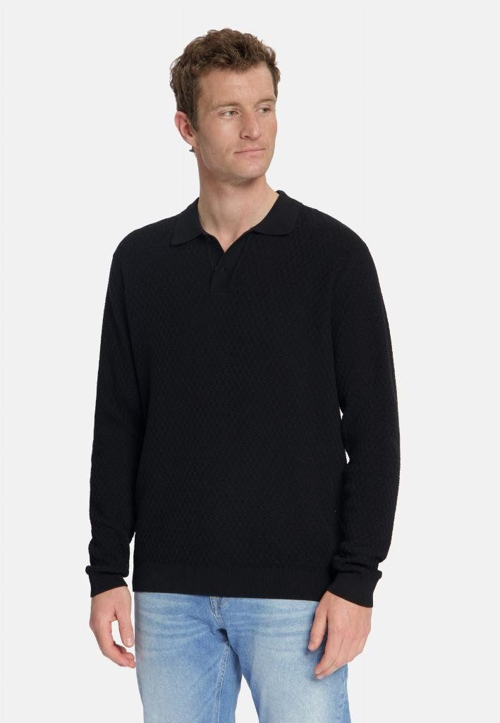 NO EXCESS Langarm-Poloshirt Pullover Polo Buttons Jacquard Knit