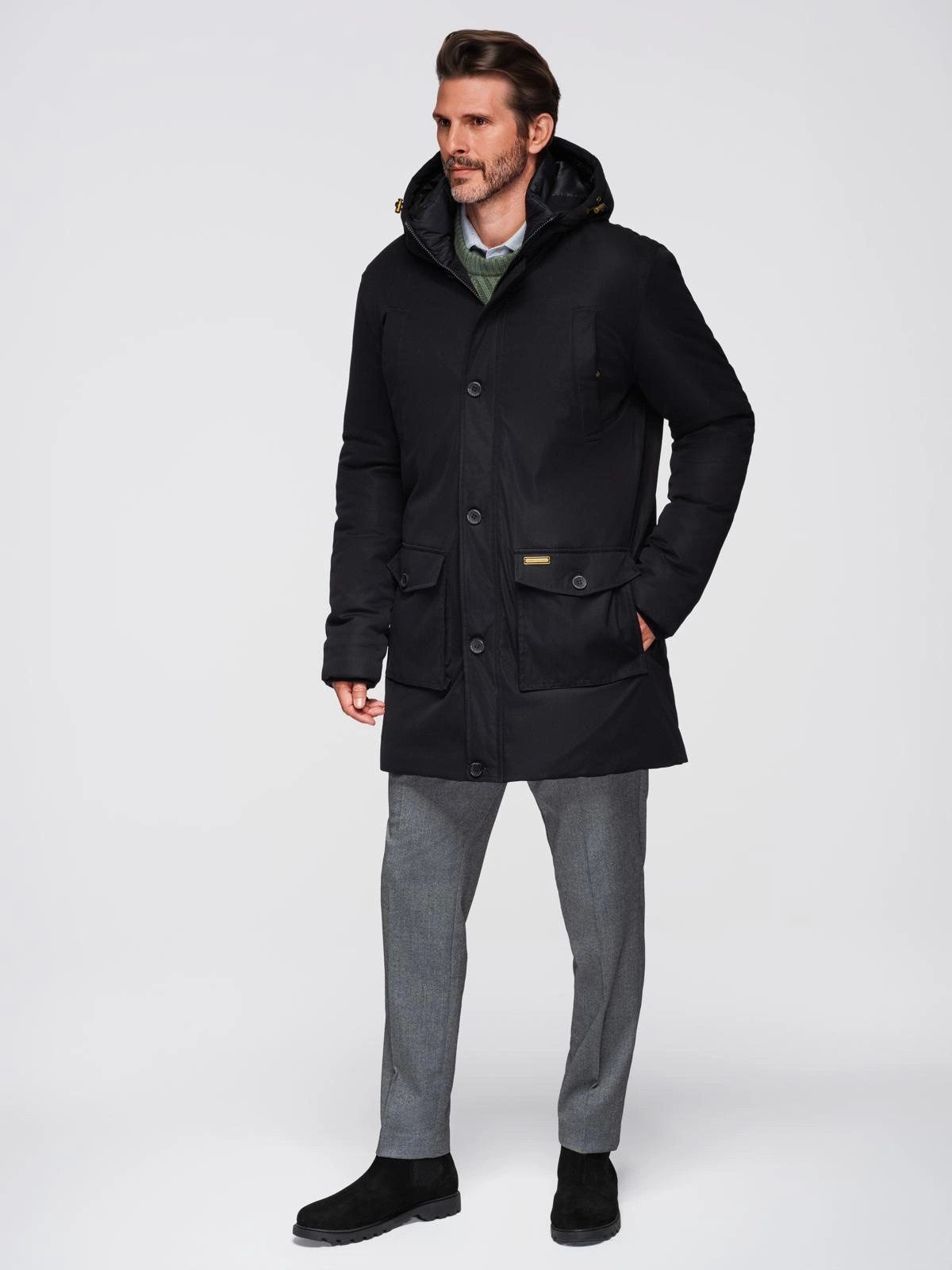 OMBRE Winterjacke Elegante Herren-Parka mit Cargotaschen und Kapuze – Bild 4 von 5