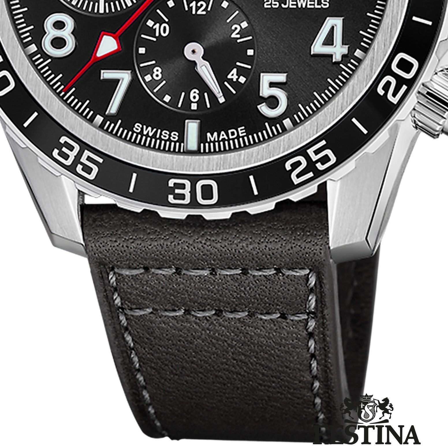 Festina Multifunktionsuhr Festina Herrenuhr Swiss Made Armbanduhr, (Multifunktionsuhr), Herren Armbanduhr rund, Lederarmband schwarz, Elegant