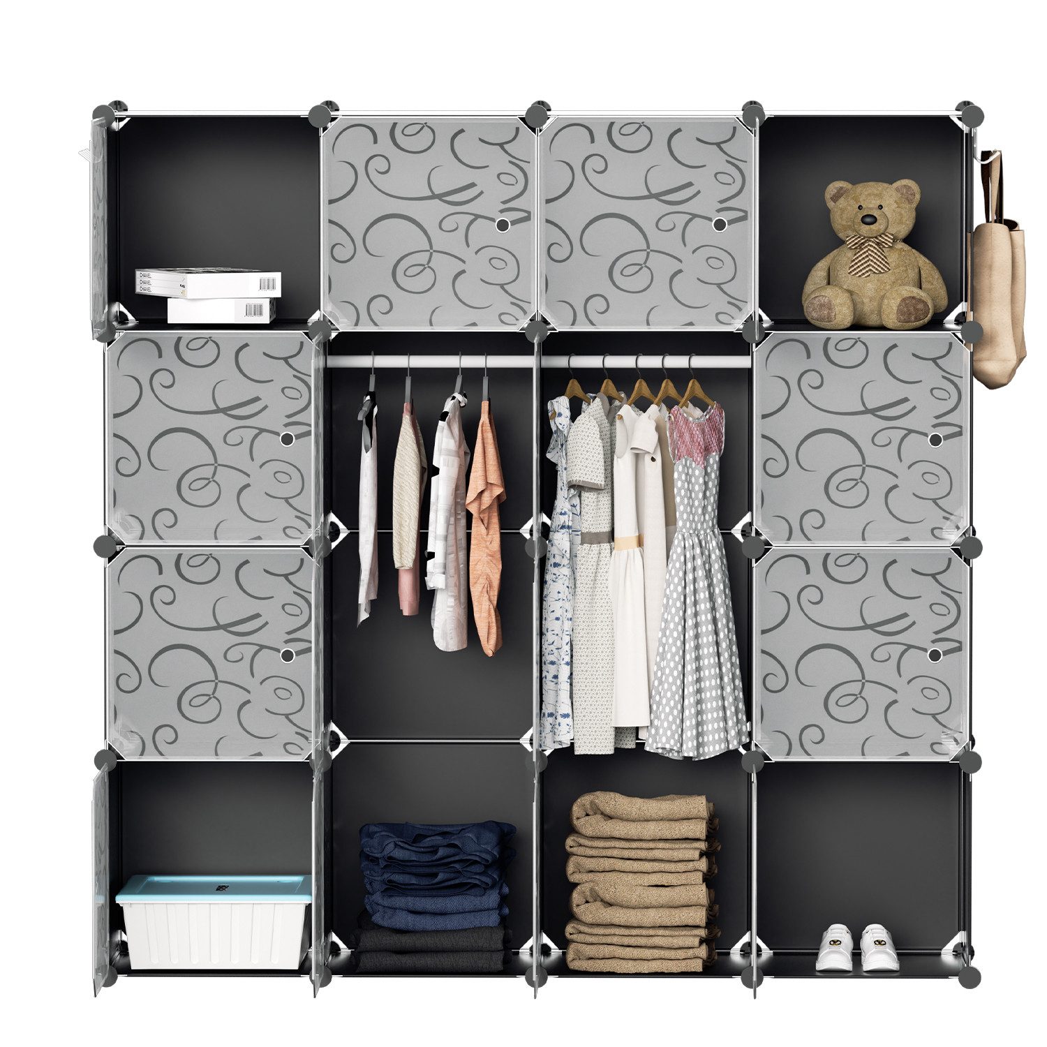 Clanmacy Kleiderschrank DIY Kombischrank Tragbarer Regalsystem günstig online kaufen