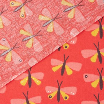 SCHÖNER LEBEN. Stoff Tischdeckenstoff besch. Baumwolle PAPS Schmetterlinge rot rosa gelb 1, abwaschbar