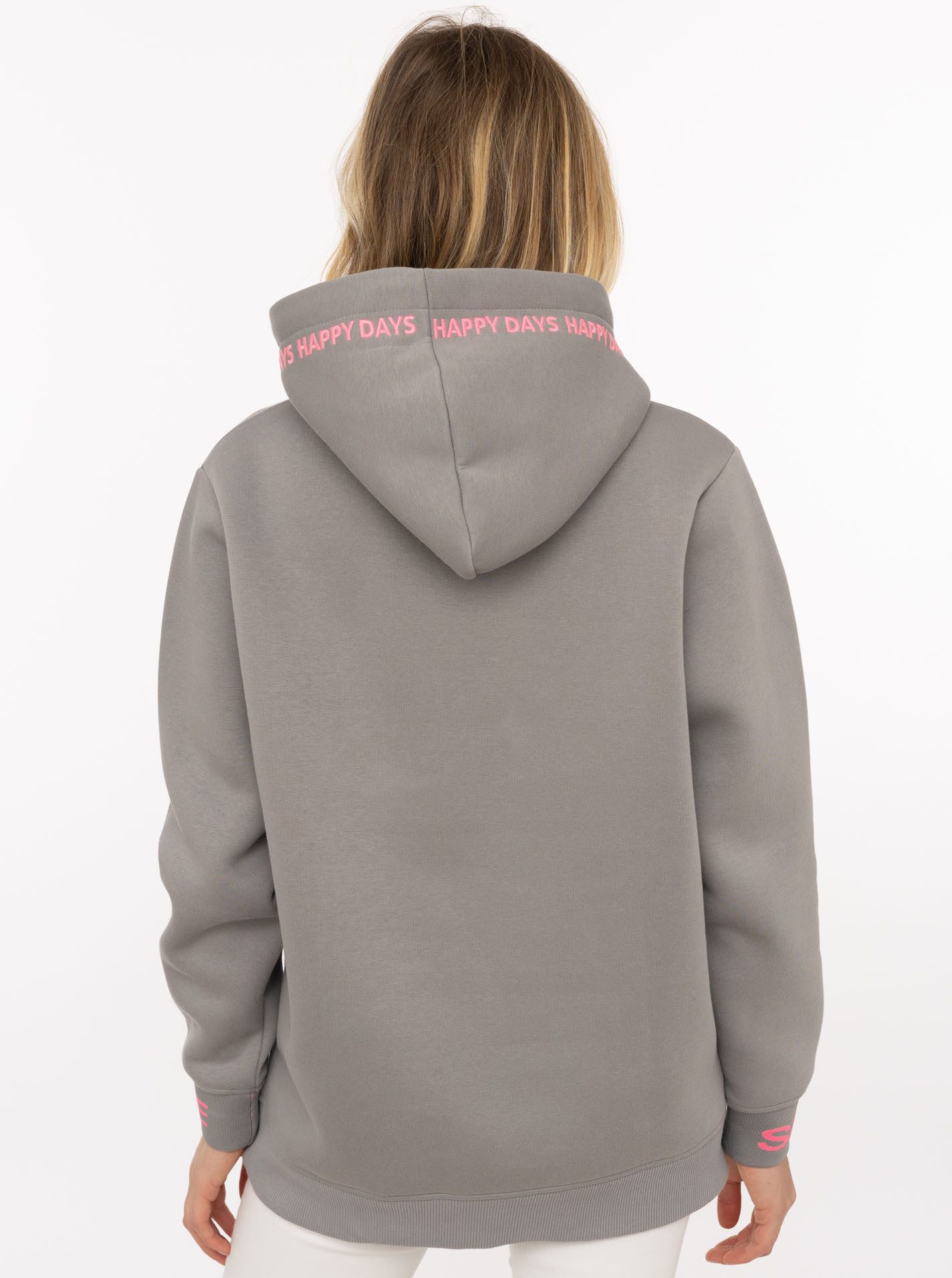 Zwillingsherz Hoodie "Happy Days" gestickte pinke Details, Kapuze, Kordelzug, Tasche vorne, Rippbündchen