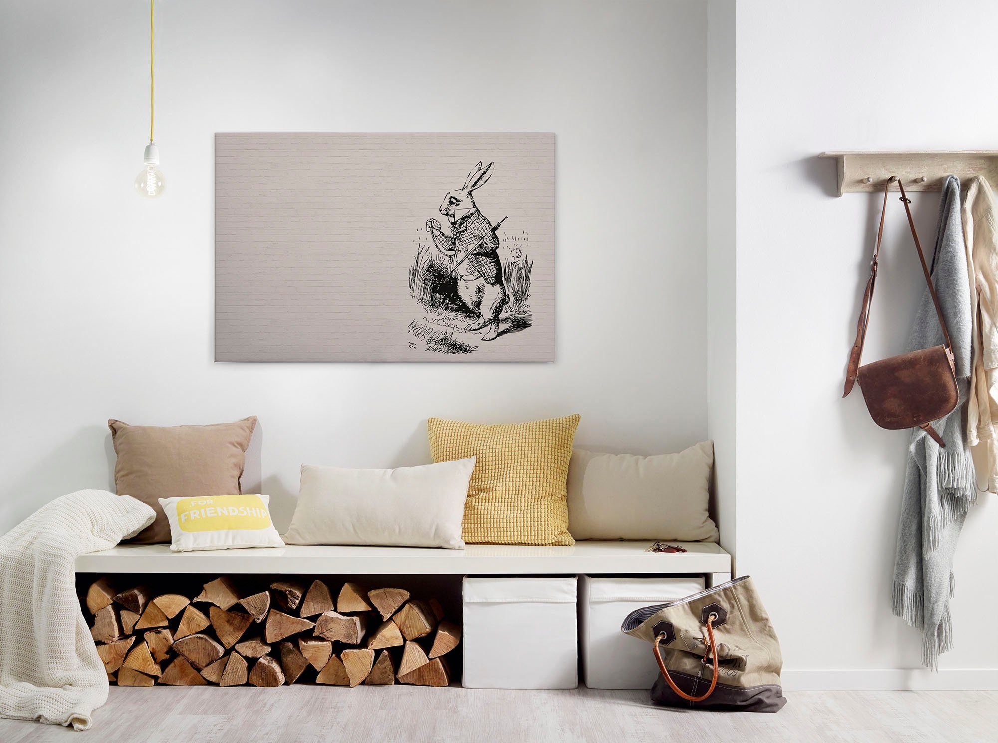 A.S. Création Leinwandbild bunny, Kinder, Kunst, Tiere (1 St), Schwarz-Weiß Zeichnung Hase Keilrahmen Leinwand-Bild Wohnzimmer modern
