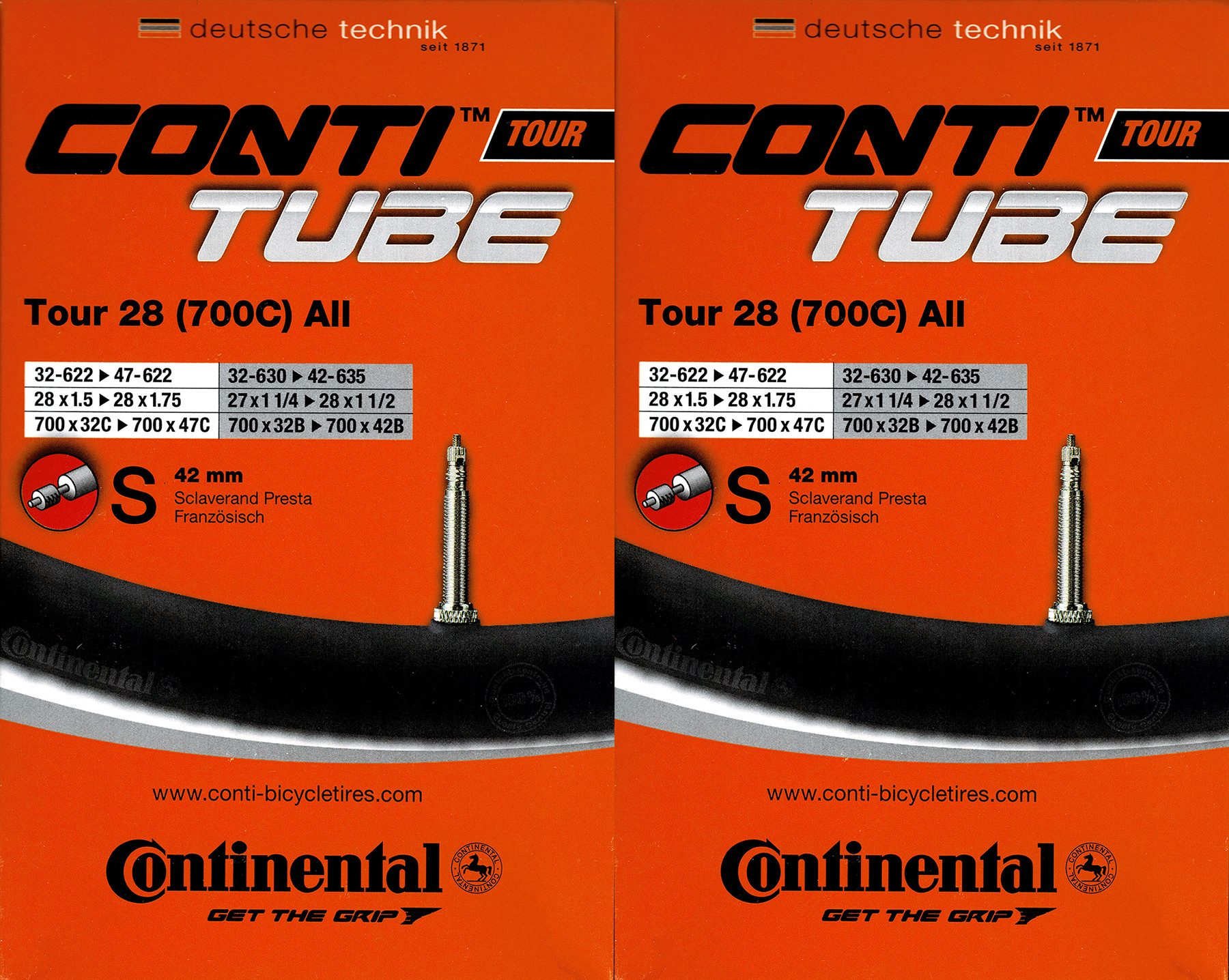 CONTINENTAL Fahrradschlauch 2x Continental Tour 28 All 28 Zoll SV (32/47-622) (32/42-630/635) SV42, 28, (2-St)