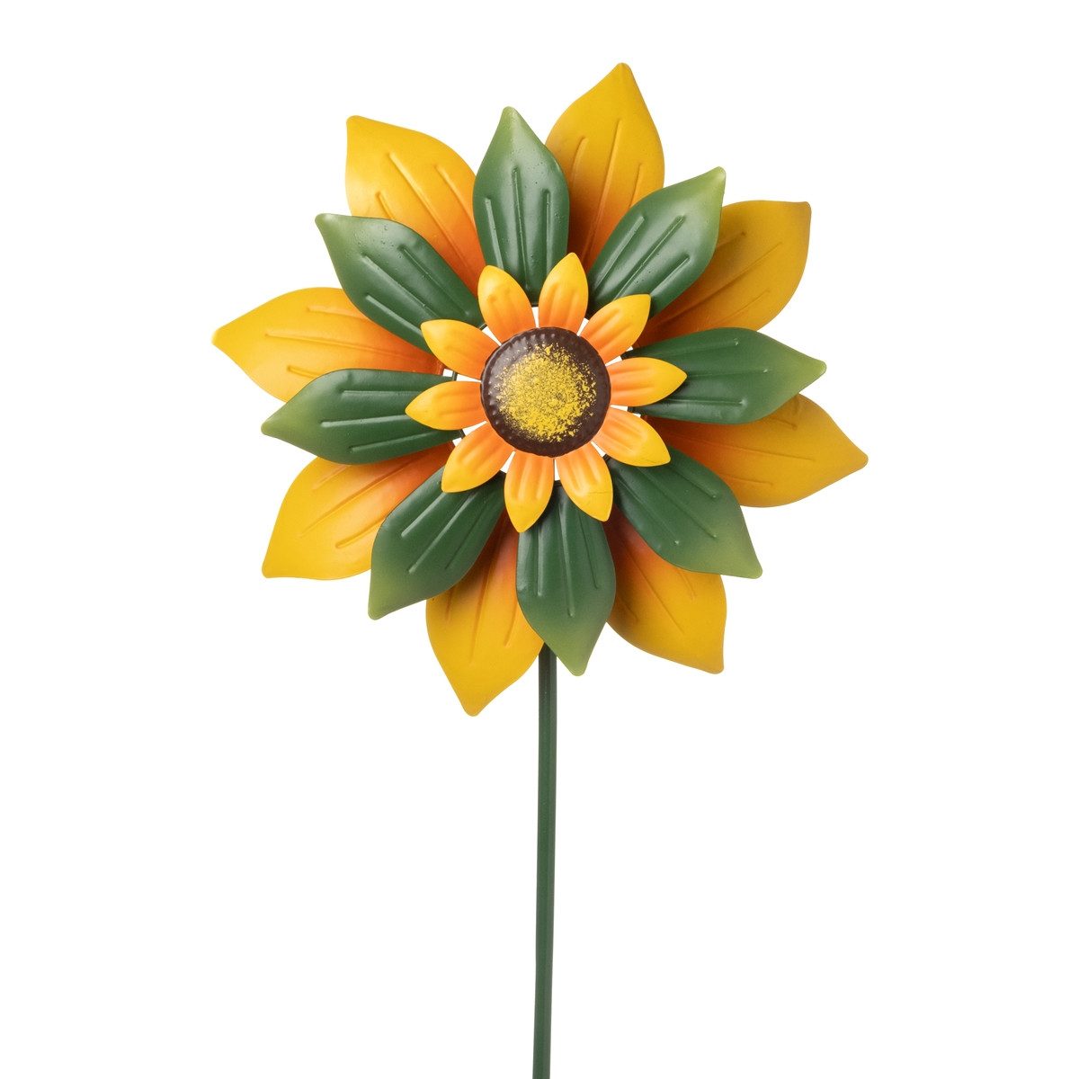 finehomegarden Gartenstecker Windrad Sonnenblume Windspiel Metall gelb/grün Ø35cm H125cm (1-St) Windmühle Garten Stecker Dektation Herbst