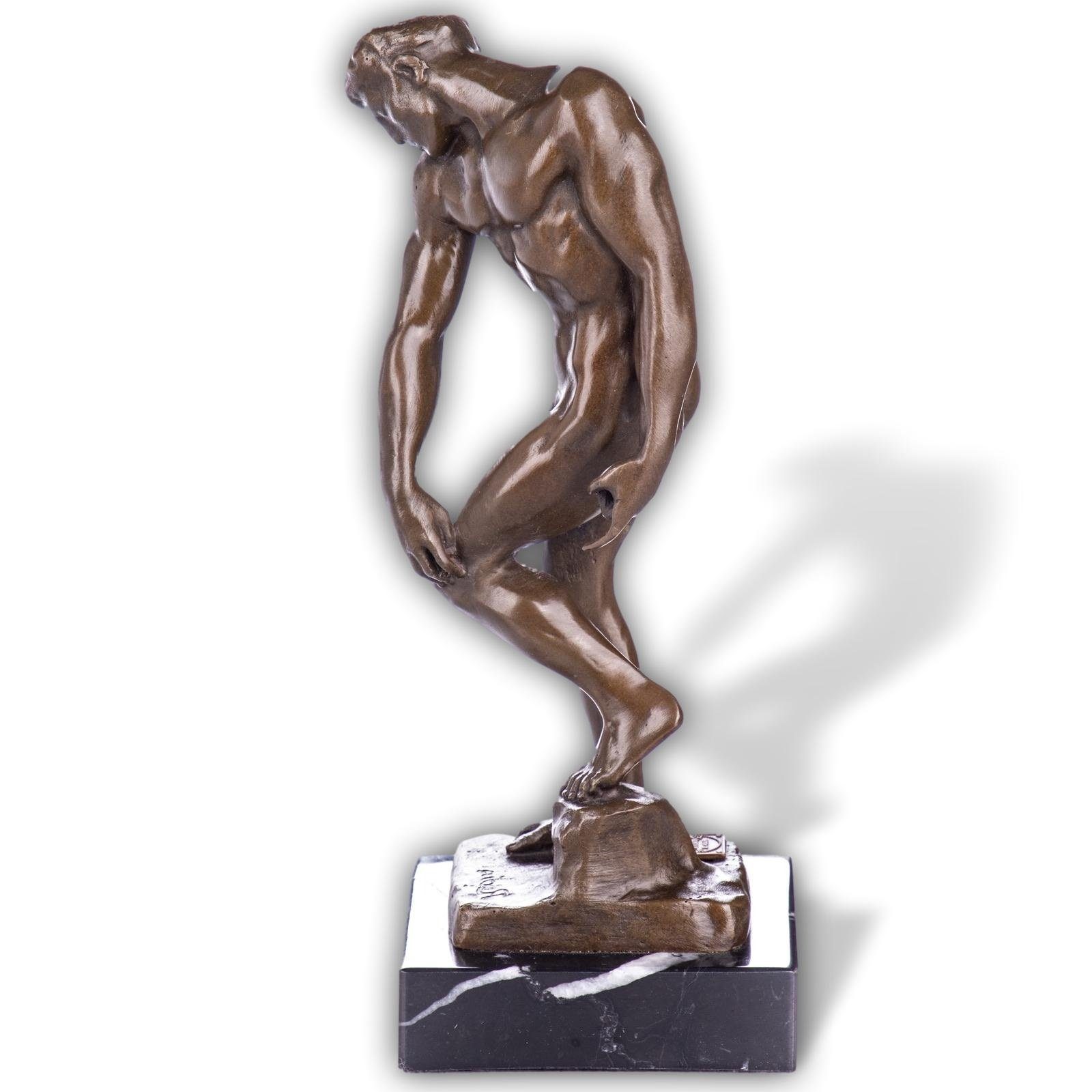 Aubaho Dekoobjekt Skulptur Bronze Figur Akt Adam nach Rodin 20cm Antik-Stil Replik Kopie