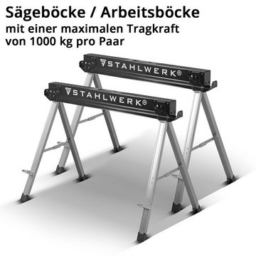 STAHLWERK Sägebock Sägebock SB-757 ST im 2er Set, pulverbeschichteter Metall-Arbeitsbock, Universal-Klappbock