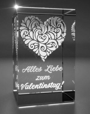 VIP-LASER Dekofigur 3D Glasquader I verziertes Herz I Alles Liebe zum Valentinstag!, Hochwertige Geschenkbox, Made in Germany, Familienbetrieb
