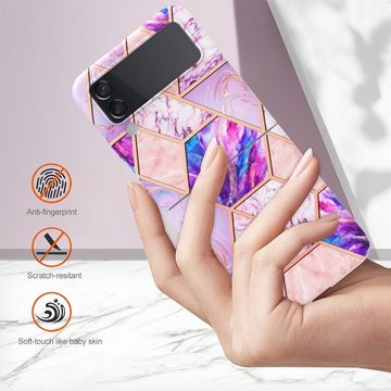 Wigento Handyhülle Für Samsung Galaxy Z Flip4 Electroplating Splicing Marmor TPU Hülle Schutz Cover Handy Tasche Muster / Motiv Lila Hülle Etuis Muster