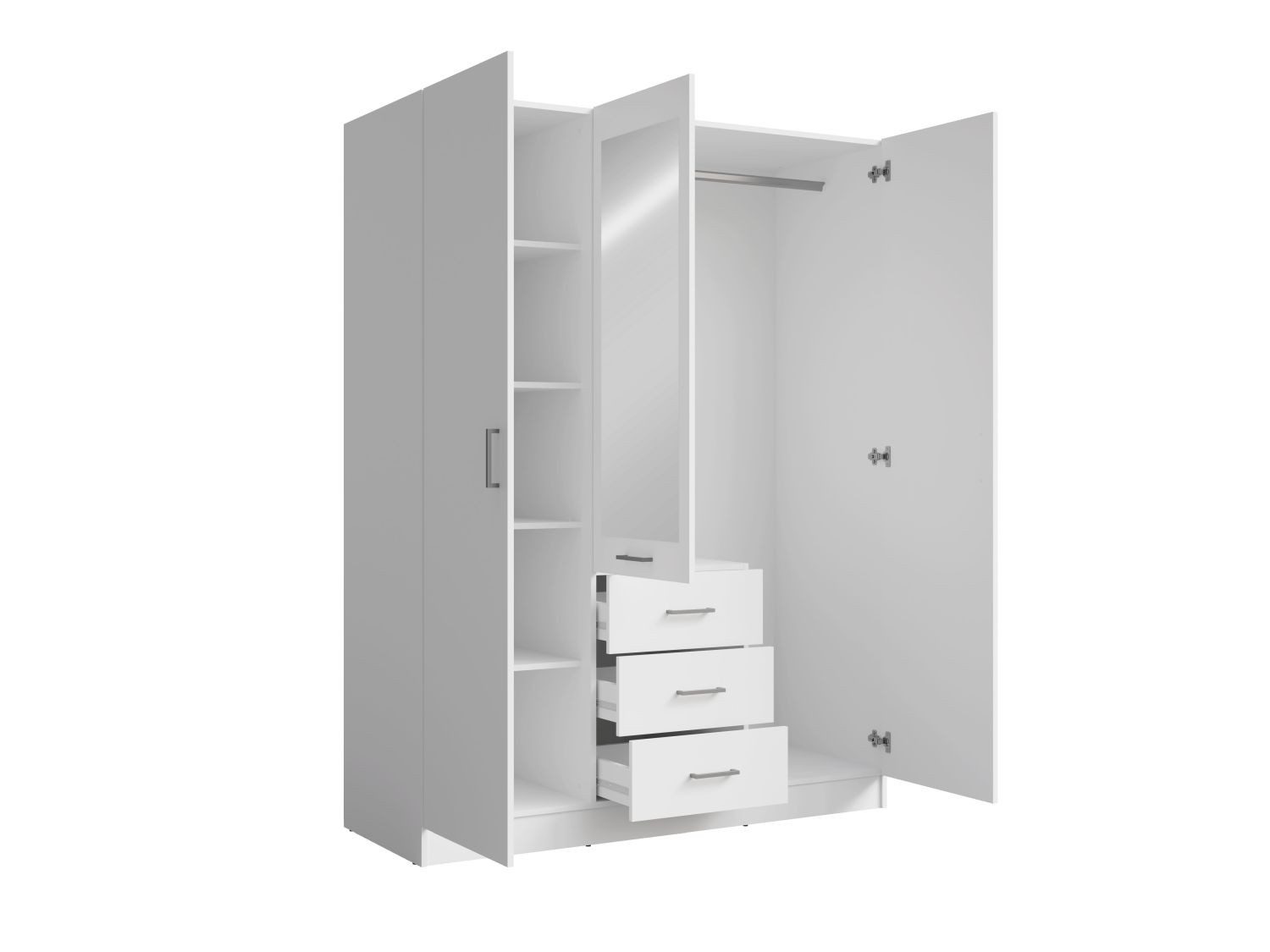 Lukas Möbel Schlafzimmer-Set Elegantes Schlafzimmer Set Monsun in Weiß, Bett mit 5 Schubladen, Kleiderschrank mit Spiegel, Breite wählbar – Bild 3 von 5