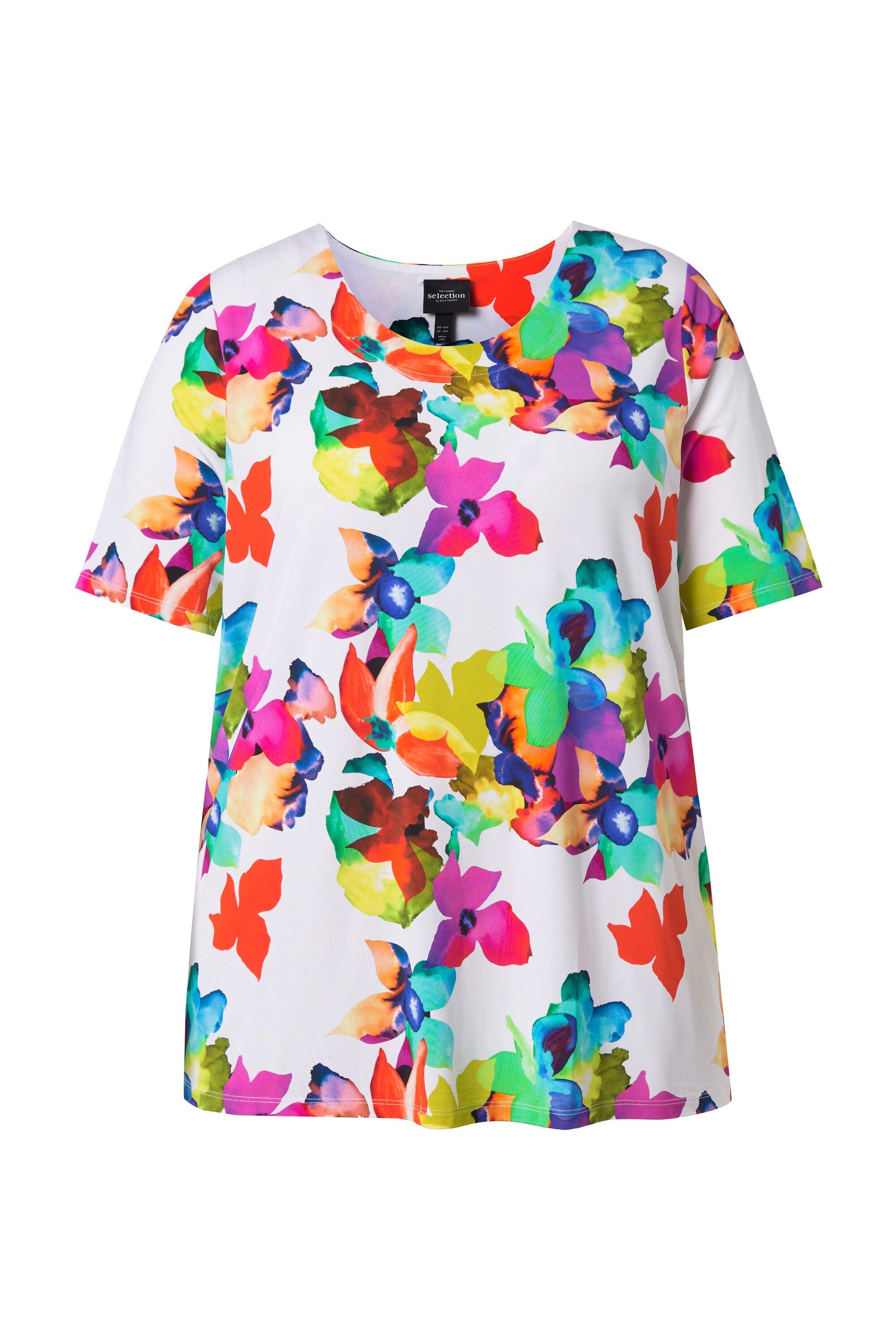 Ulla Popken T-Shirt Slinky-Shirt Blüten A-Linie Rundhals Halbarm günstig online kaufen