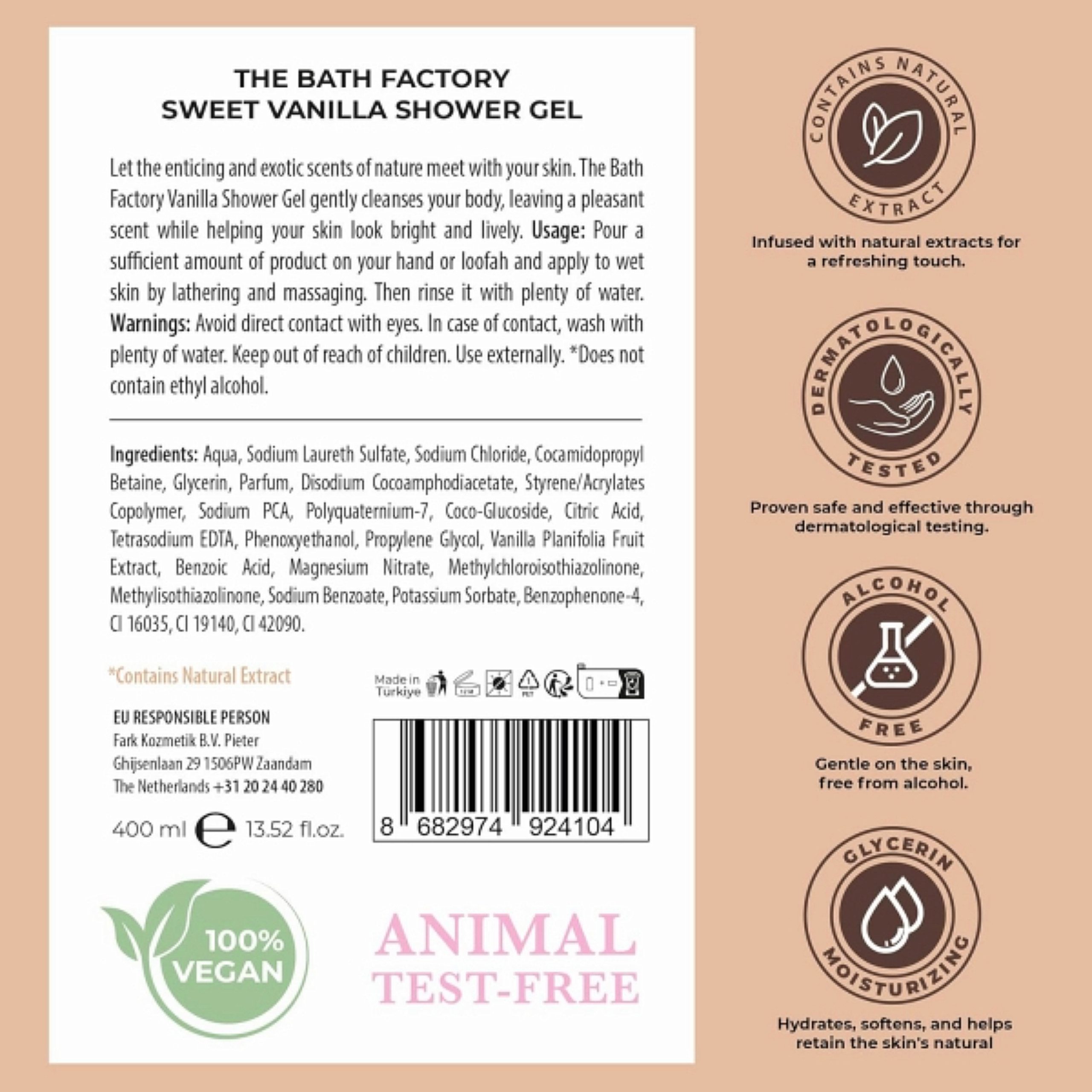 The Bath Factory Duschgel Sweet Vanilla – Verwöhnende Pflege mit sinnlichem Vanilleduft - 400 ml