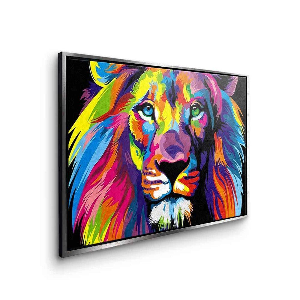 DOTCOMCANVAS® Leinwandbild, Leinwandbild Löwe Pop Rahmen Tiere mit premium ohne Art Lion Neon gemalt und Natur