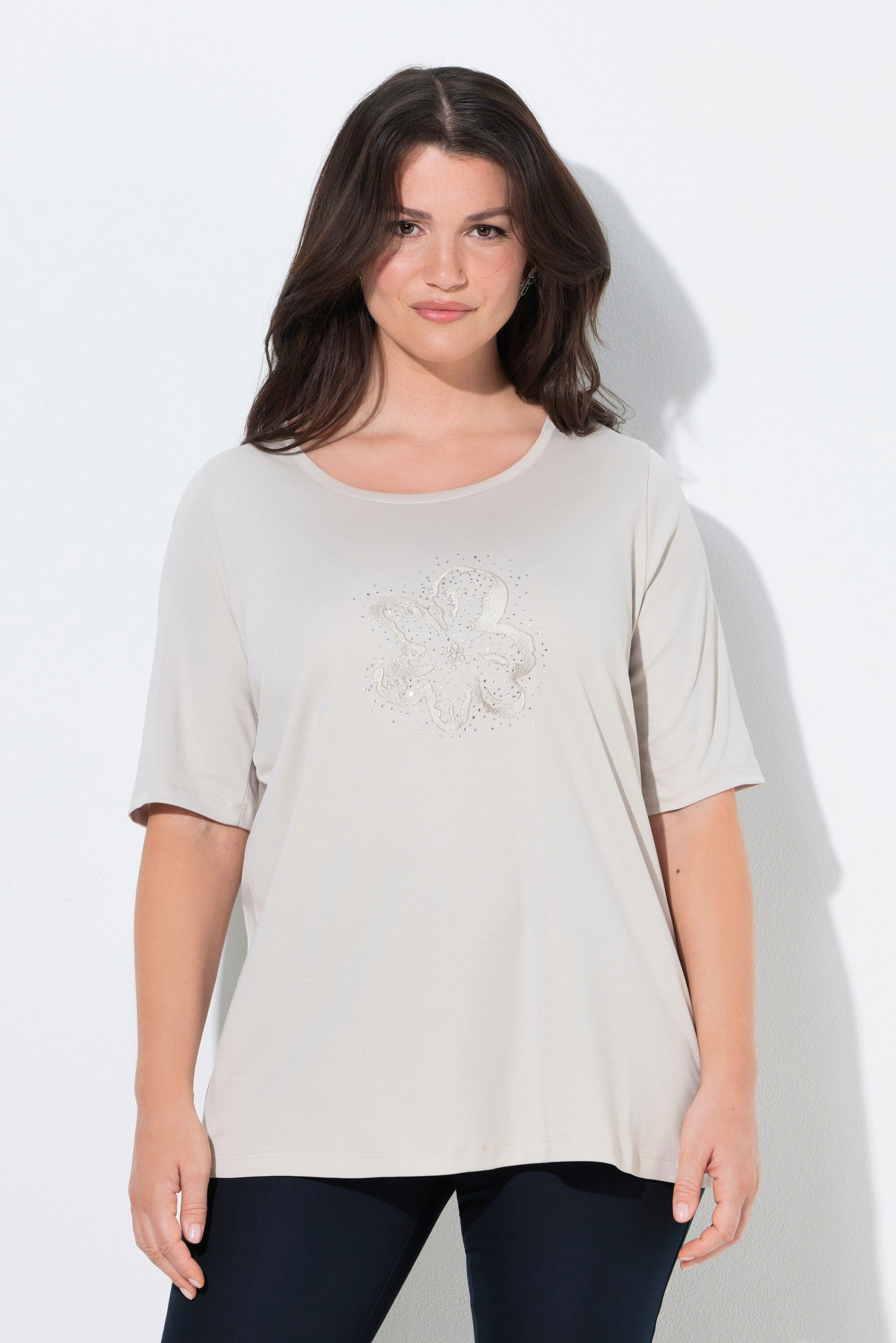 T-Shirt T-Shirt Glitzer-Stickerei Halbarm Pima Cotton