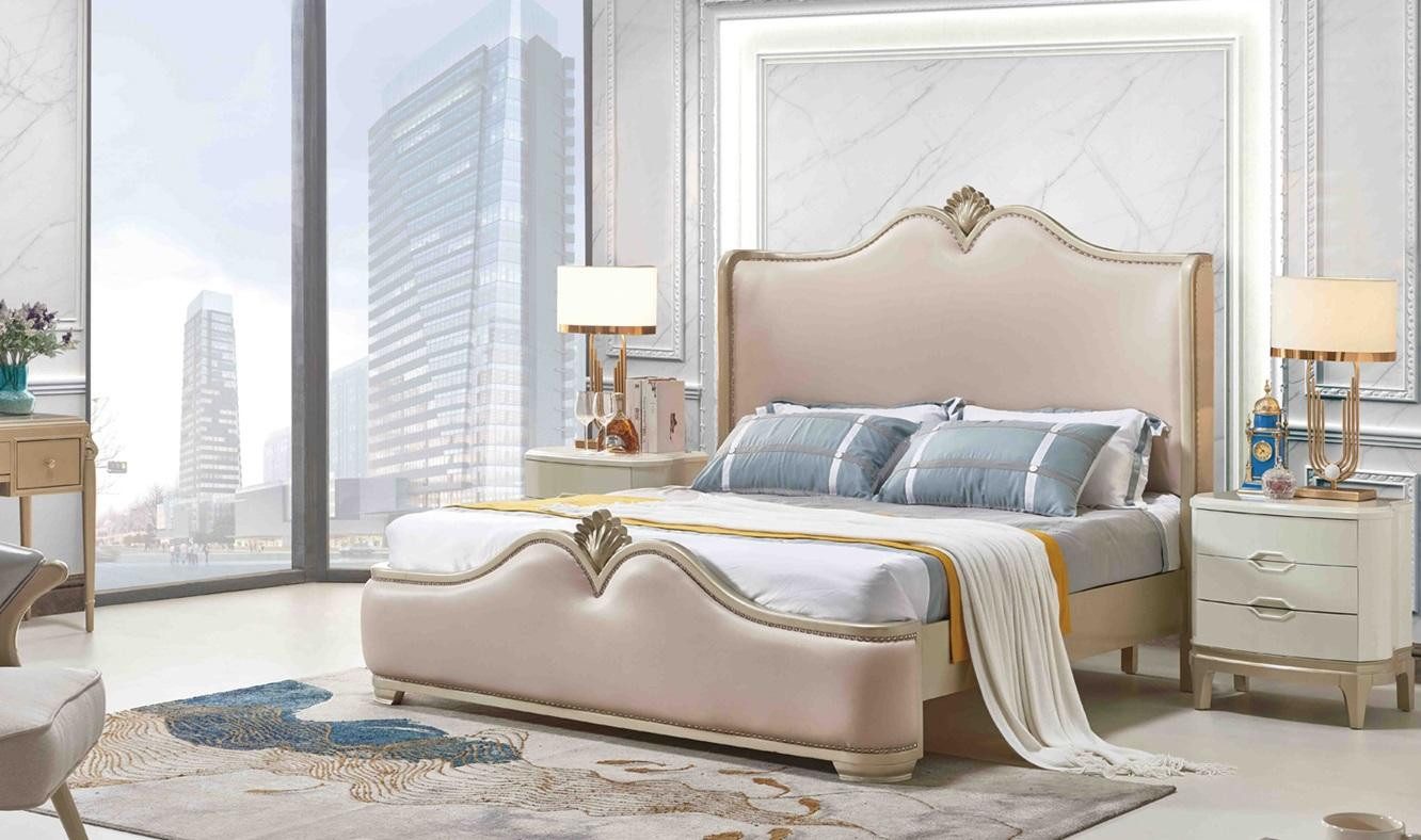 JVmoebel Polsterbett Elegantes Barock Schlafzimmer Set aus Holz in warmen Beigetönen (Set), Made in Europa