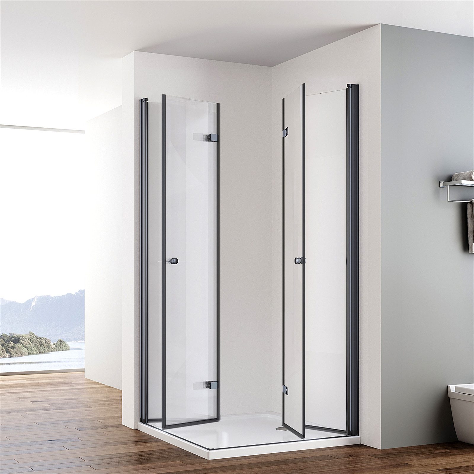 IMPTS Eckdusche Duschkabine Schwarz Eckeinstieg 180º Eckig Faltbar Dusche F günstig online kaufen