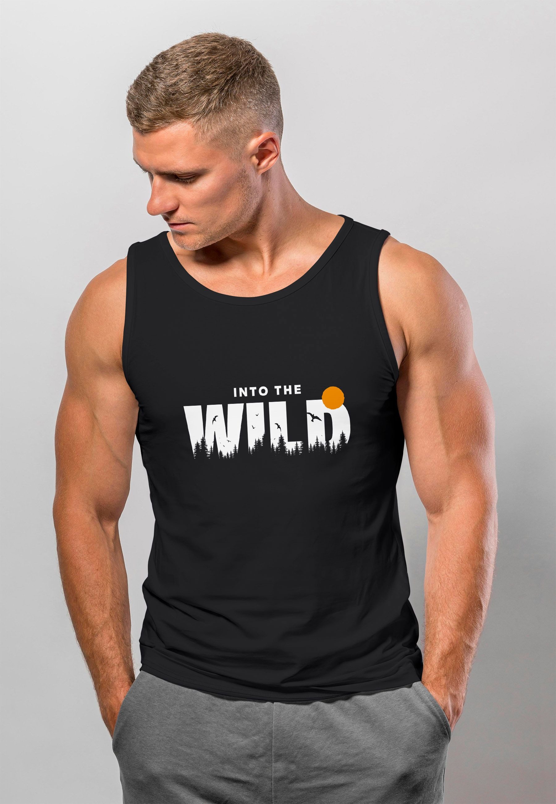 Neverless Tanktop Herren Tank-Top Brustprint Bedruckt Into the Wild Schriftzug Outdoor mit Print – Bild 4 von 5
