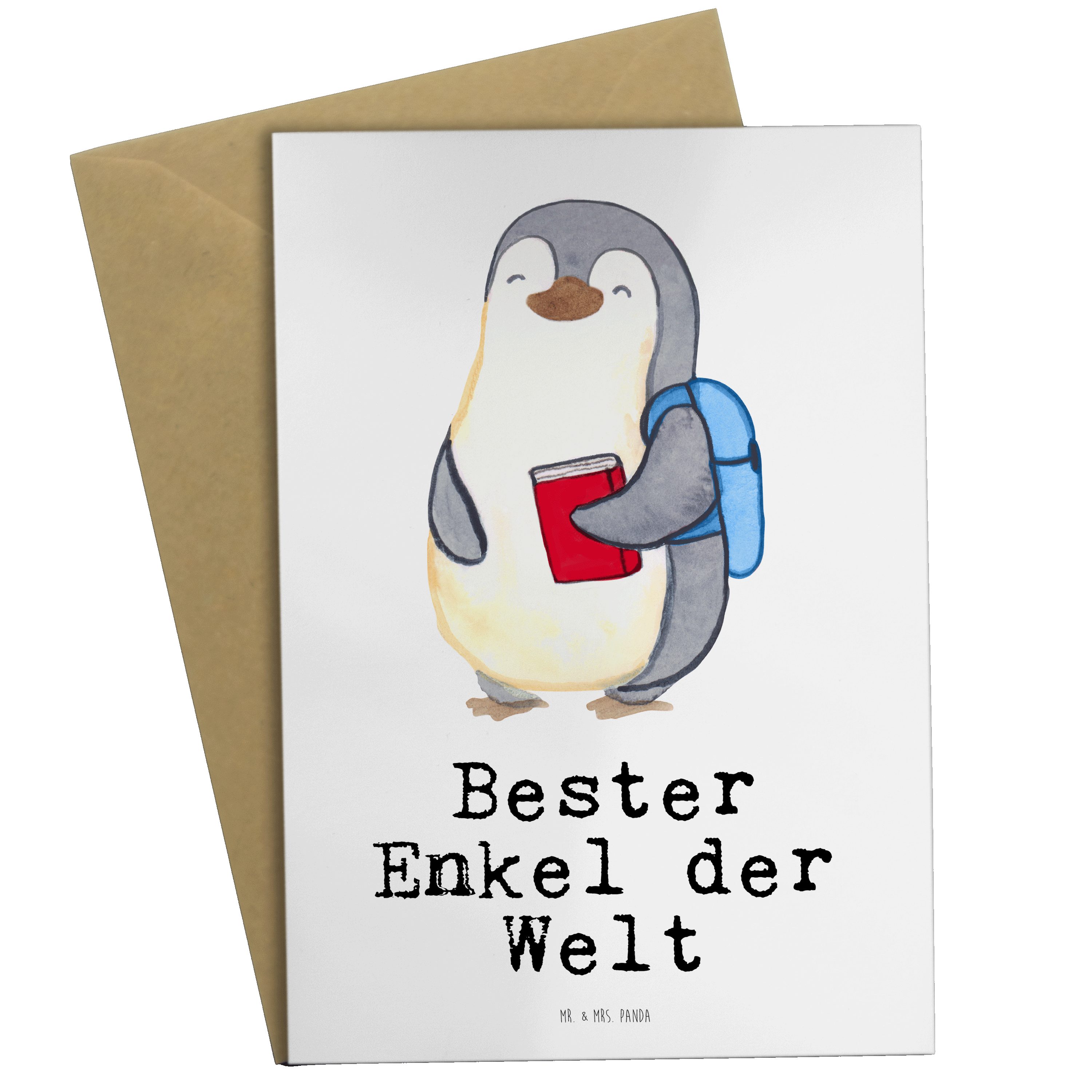 Mr. & Mrs. Panda Grußkarte Pinguin Bester Enkel der Welt - Weiß - Geschenk, Geburtstagskarte, Ta
