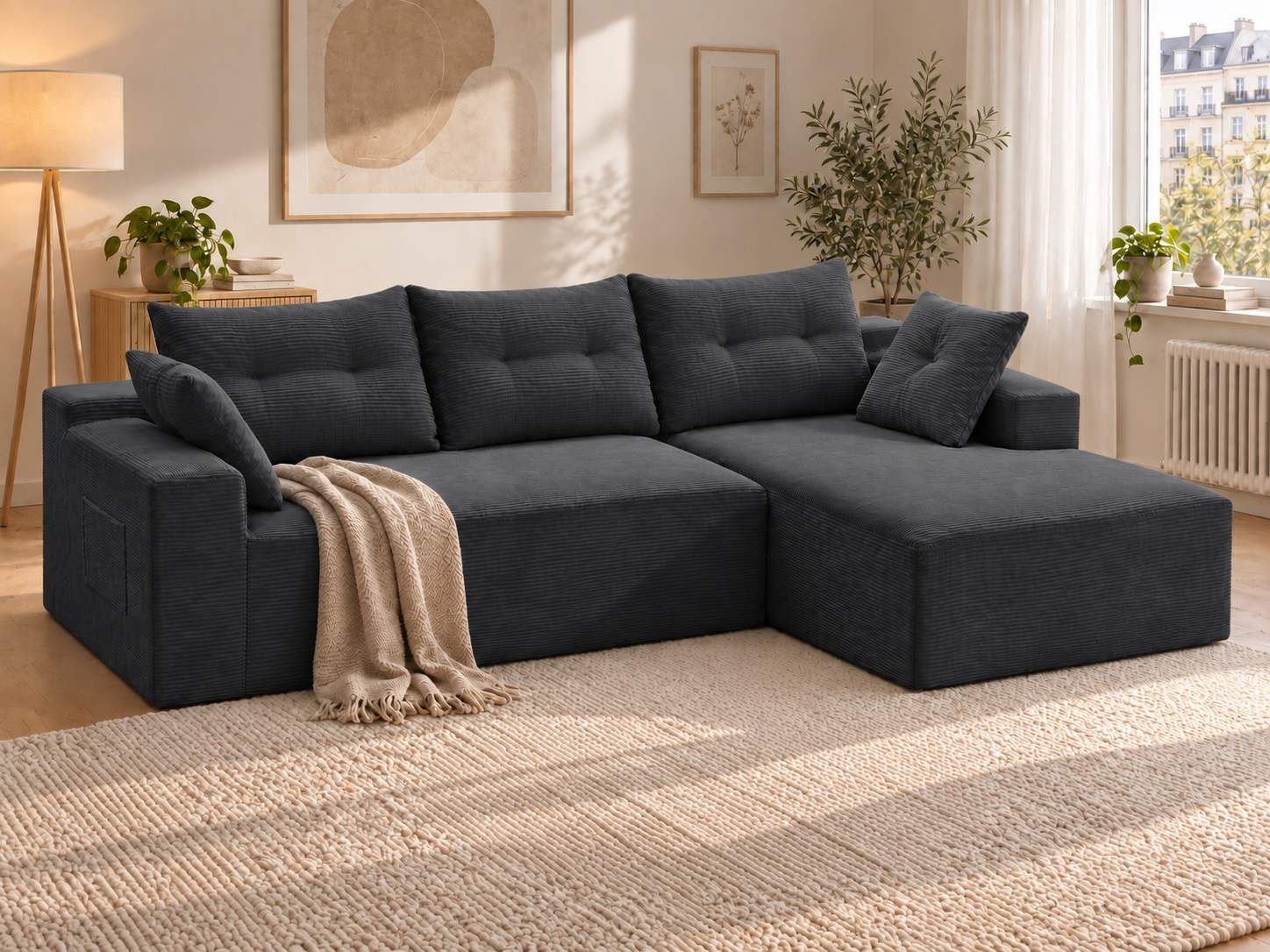 GLP Ecksofa L-Form 3-Sitzer, B: 256 cm, modulares Sofa mit Taschenfederkern, Große Chaiselongue, 22 cm Armlehnen, in Cord, Seitentasche, ohne Montage
