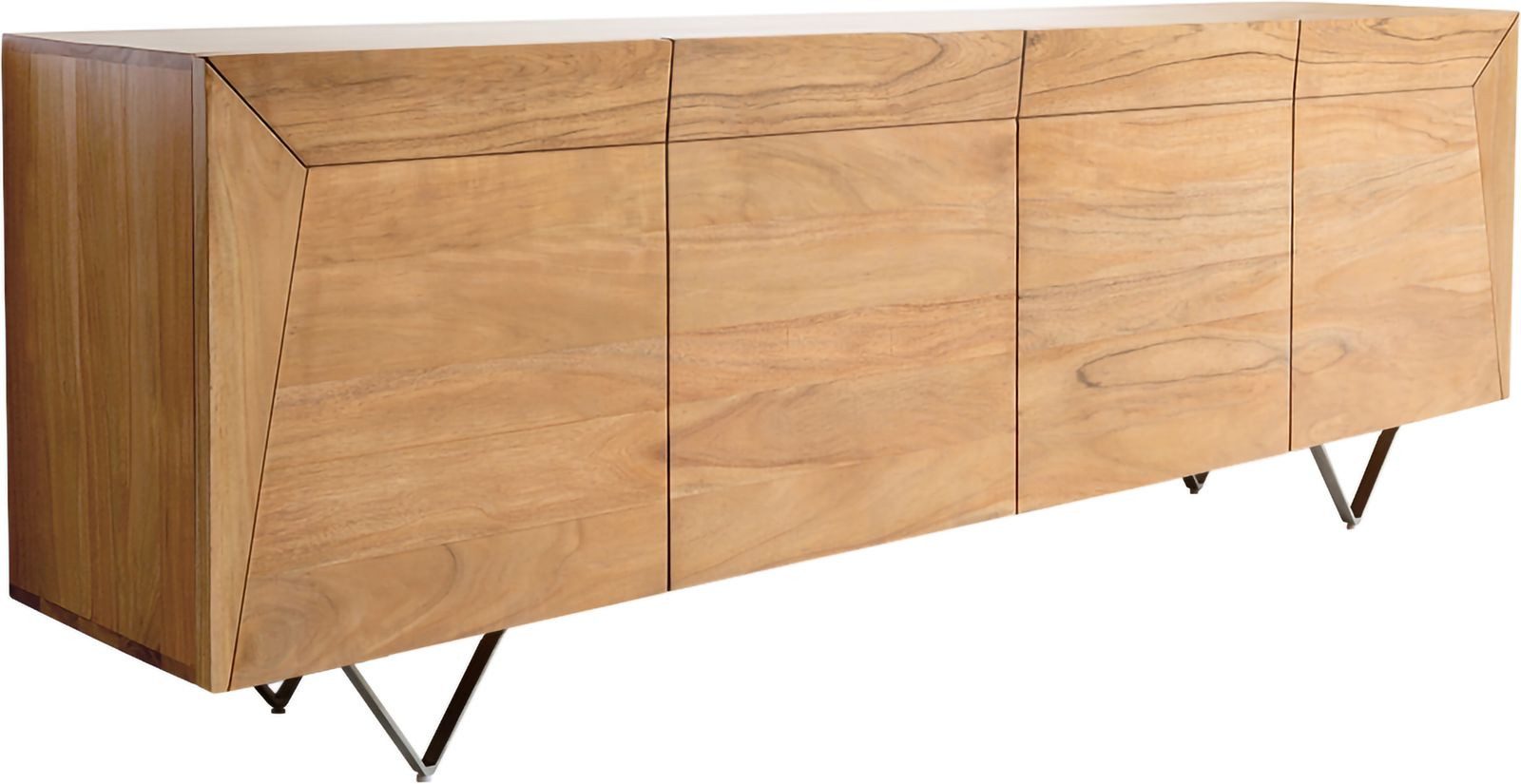 DELIFE Sideboard Kayu, Akazie Natur 200x40x70 cm 4 Türen V-Fuß Sideboard