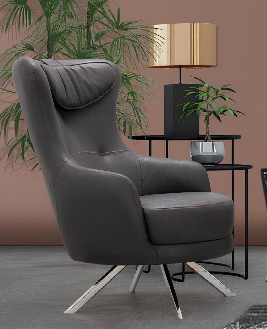 Sessel Luxuriöser Einsitzer Ohrensessel aus schwarzem Leder