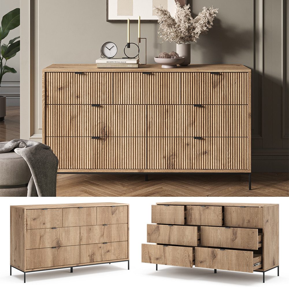 Vicco Kommode Eliza, Viking Oak, 140 x 81 cm mit 7 Schubladen (1 St)