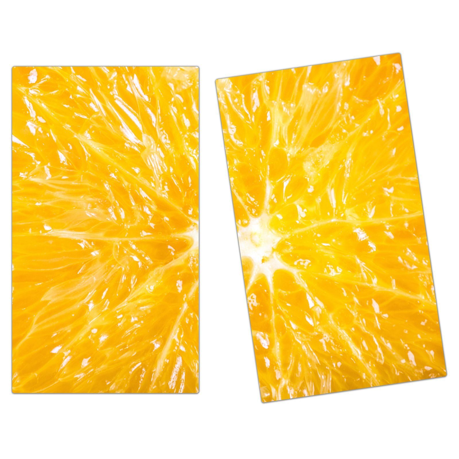 Primedeco Herd-Abdeckplatte Herdabdeckplatte Glas, (2 Spritzschutz aus Orange, tlg) Glas Saftige