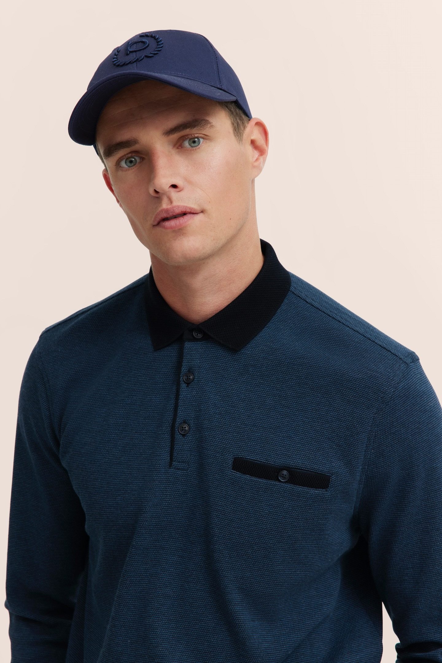 bugatti Langarm-Poloshirt mit Strukturkragen