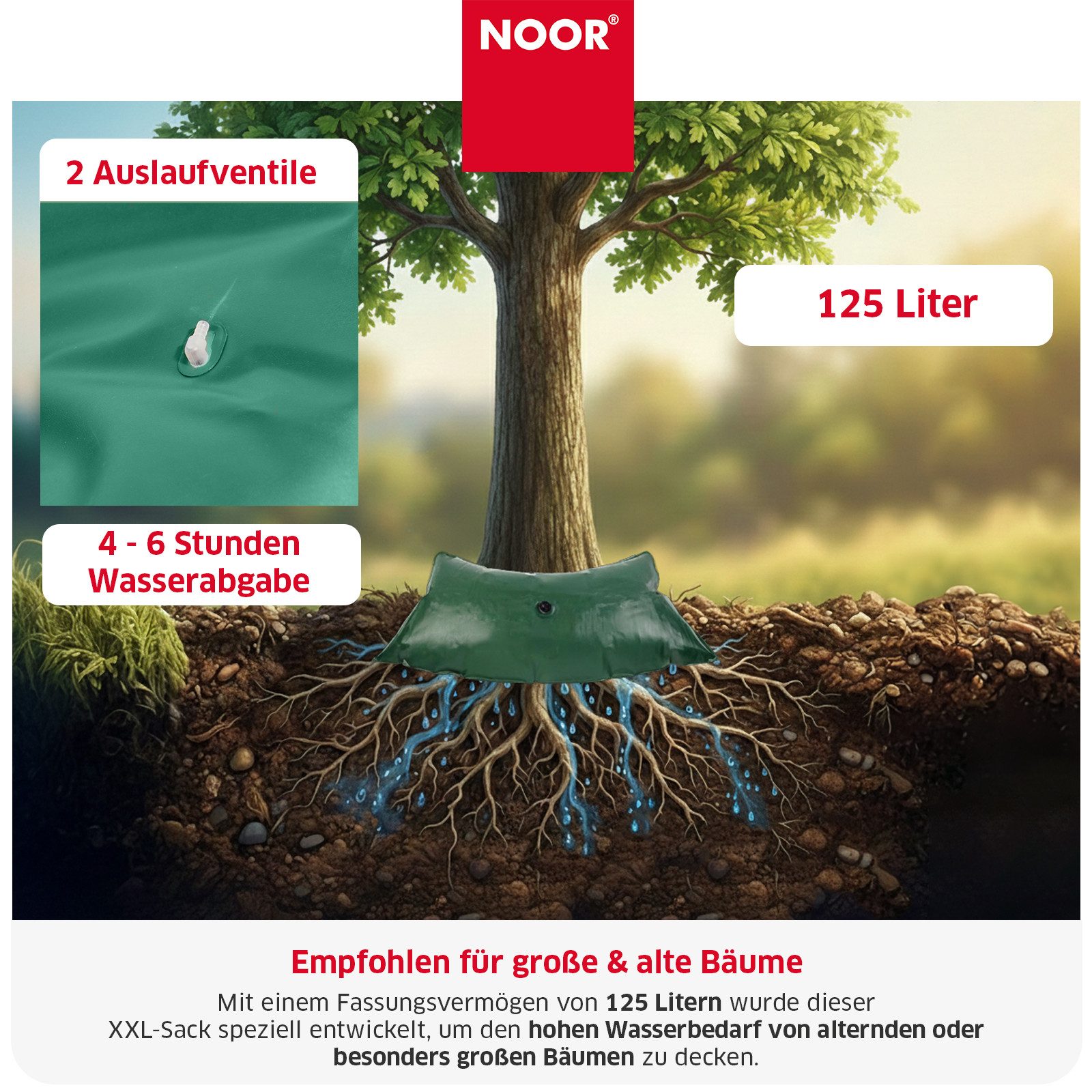 NOOR Bewässerungssystem FROGBAG FATTY 125 Liter - Baumbewässerung XL Fassungsvermögen, (1-tlg), Bewässerungssack für eine nachhaltige und effiziente Bewässerung