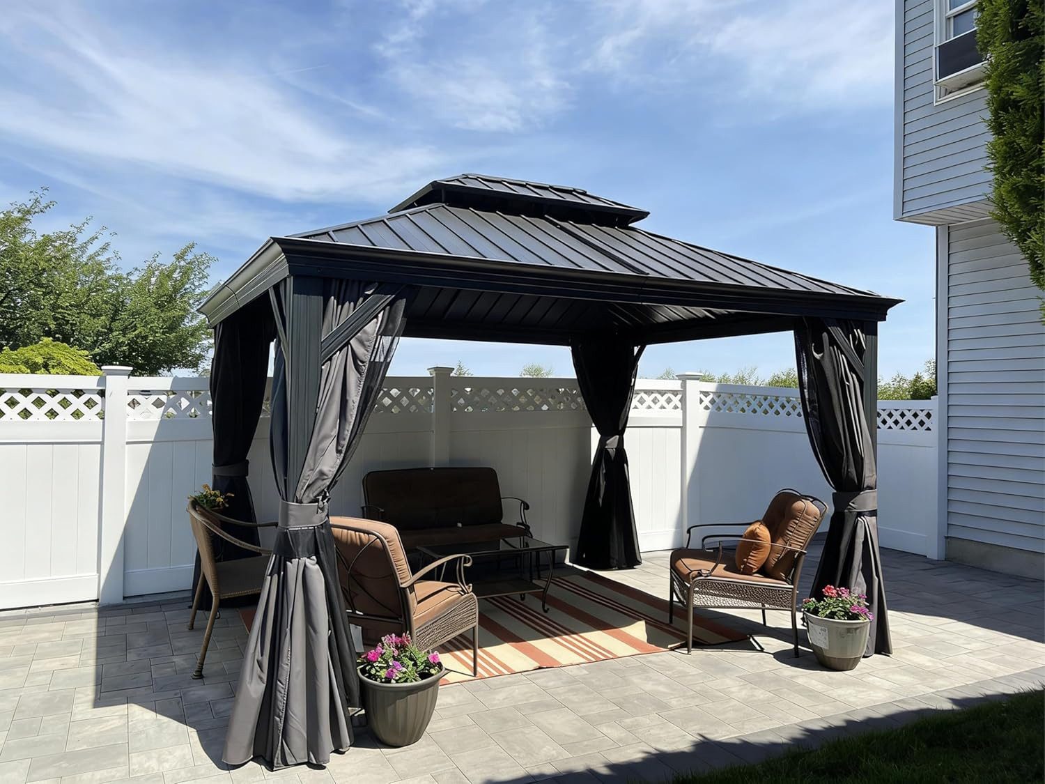 PURPLE LEAF Pavillon Gartenpavillon mit Stahldach, Hardtop Gazebo mit Seitenteile, Wasserdicht Stabil Winterfest, Grau