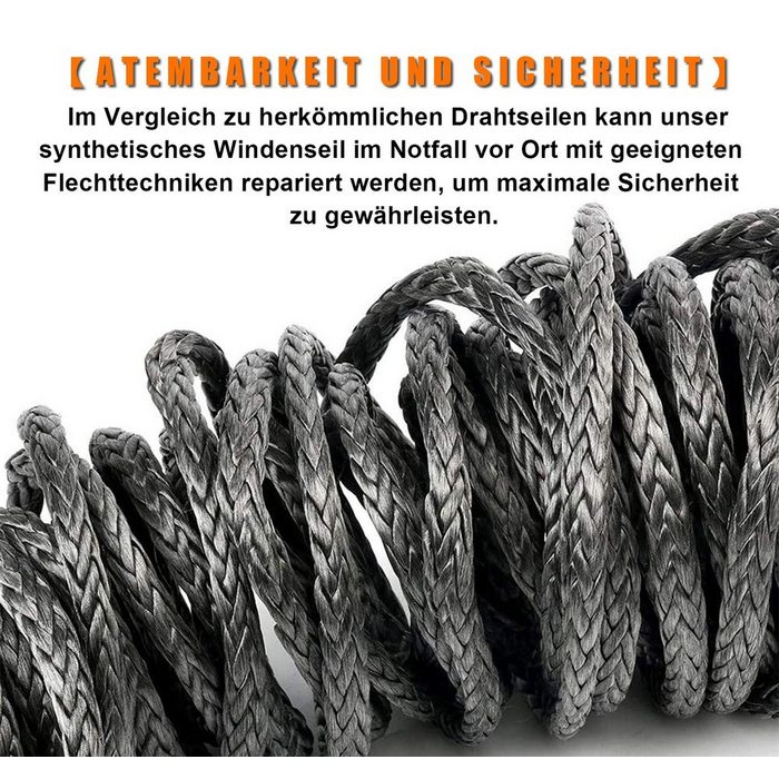 XIIW Seilwinde 28m Synthetisches UHMWPE Windenseil Ø10mm Kunststoffseil 20500lbs Seilwinde Winde Forstseil Seil Abschleppseil (set) Struktur: 12 Stränge