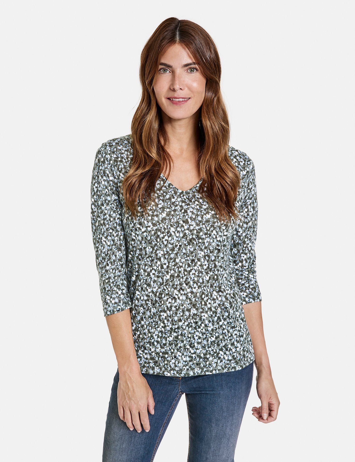 GERRY WEBER 3/4-Arm-Shirt 3/4 Minimaldessin Shirt mit Druck Grün/Blau Arm