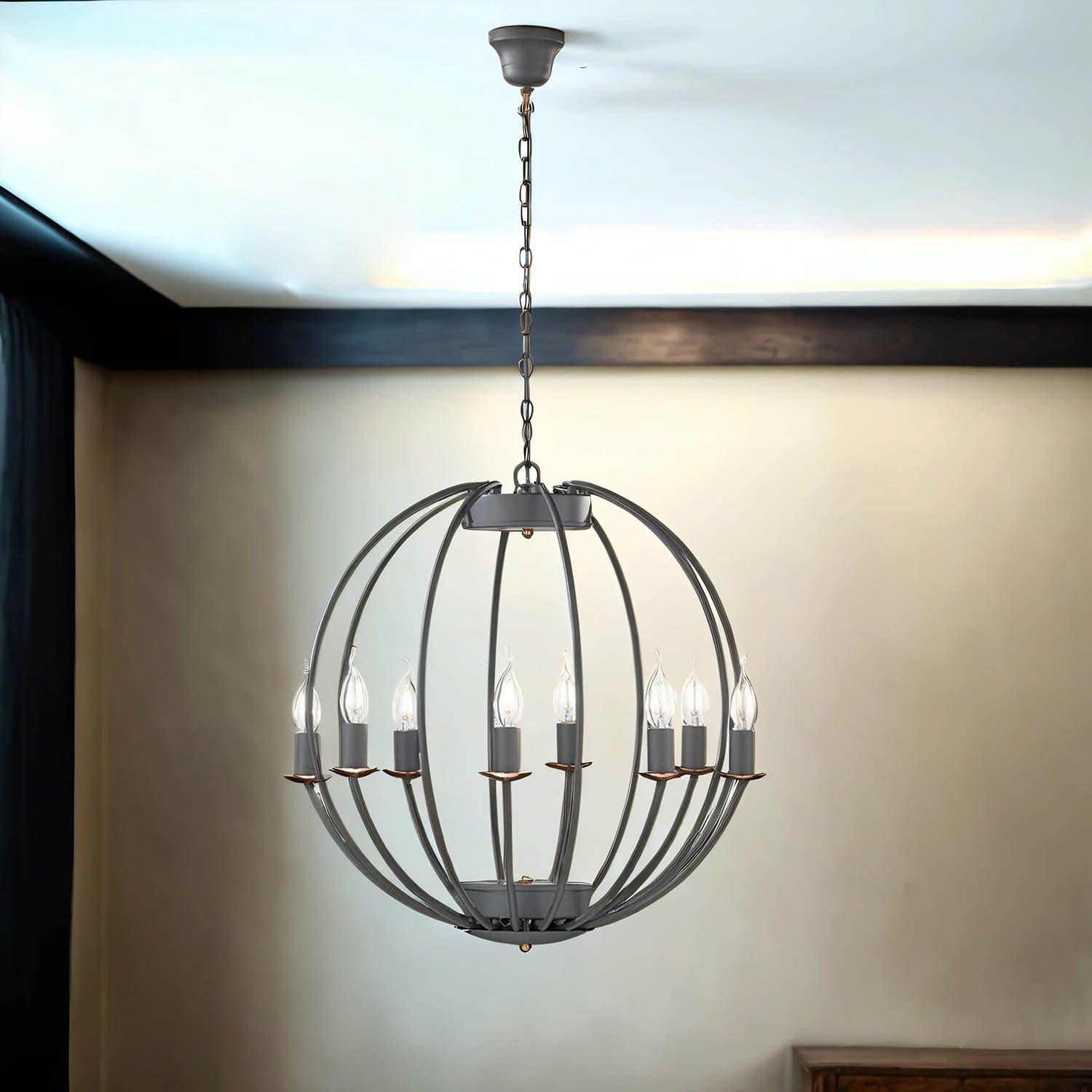 Licht-Erlebnisse Kronleuchter TAYLOR, ohne Leuchtmittel, Hängeleuchte E14 Ø 55 cm Grau Metall Vintage Hängelampe