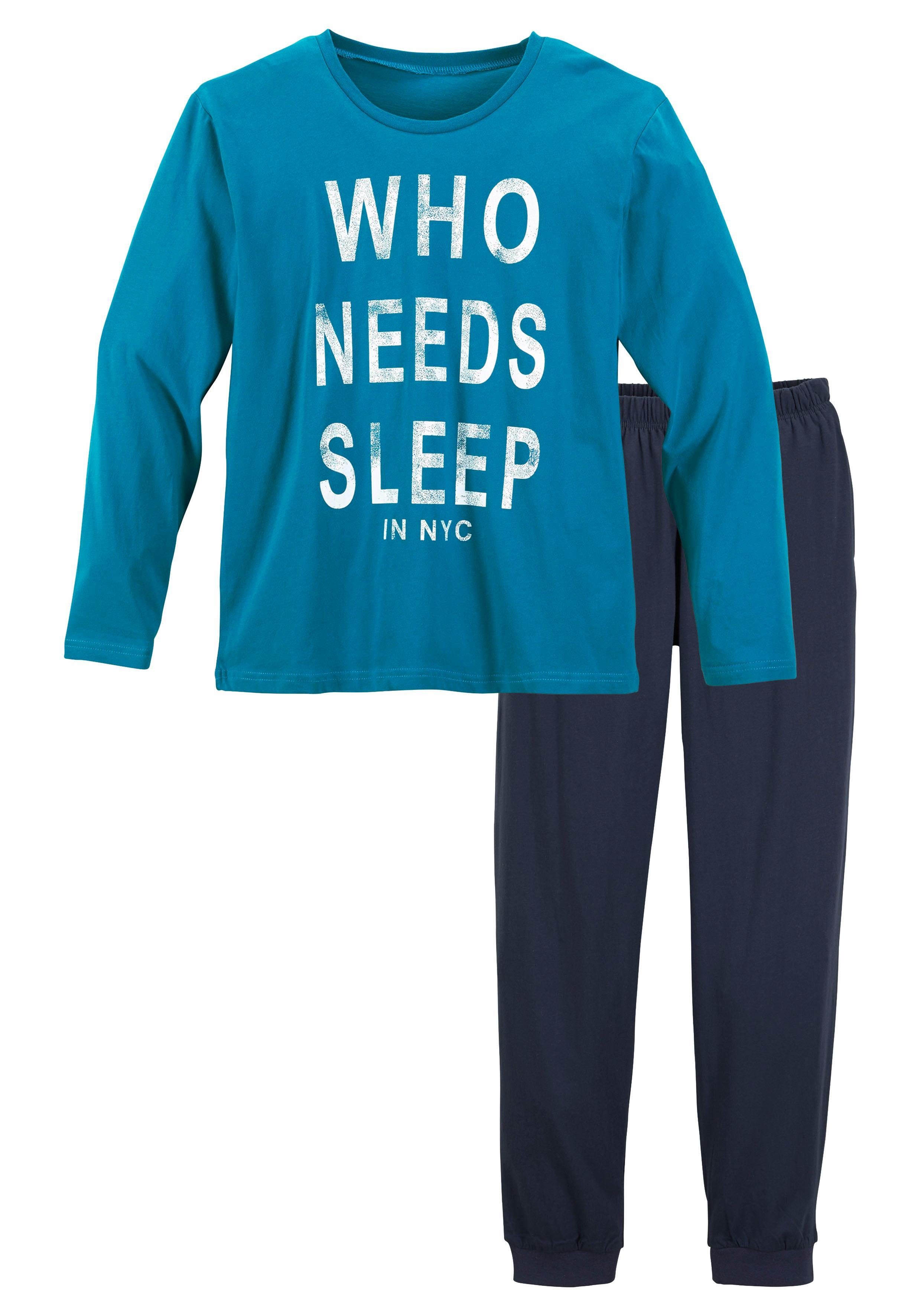 AUTHENTIC LE JOGGER Pyjama (2 tlg., 1 Set) langer Schlafanzug, bedruckt, mit Rundhals-Ausschnitt