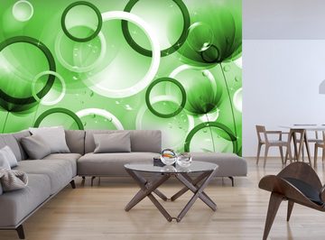 wandmotiv24 Fototapete 3D Kreise grün Tropfen Blase Blumen, glatt, Wandtapete, Motivtapete, matt, Vliestapete