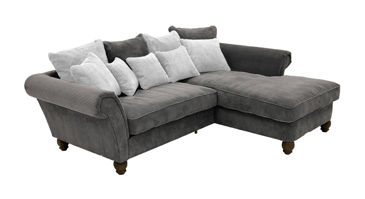 Sofa CADIZ, B 258 cm x T 199 cm, Grau, Breitcordbezug, Holzfüße, mit Kissen
