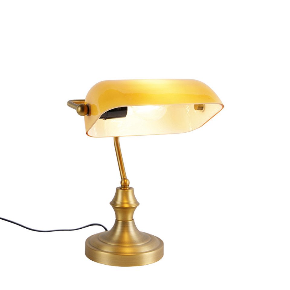 Qazqa LED Schreibtischlampe Banker, ohne Leuchtmittel, Warmweiß, QAZQA Büro lampe, e27, Gelb, Glas, classic-antique – Bild 4 von 5
