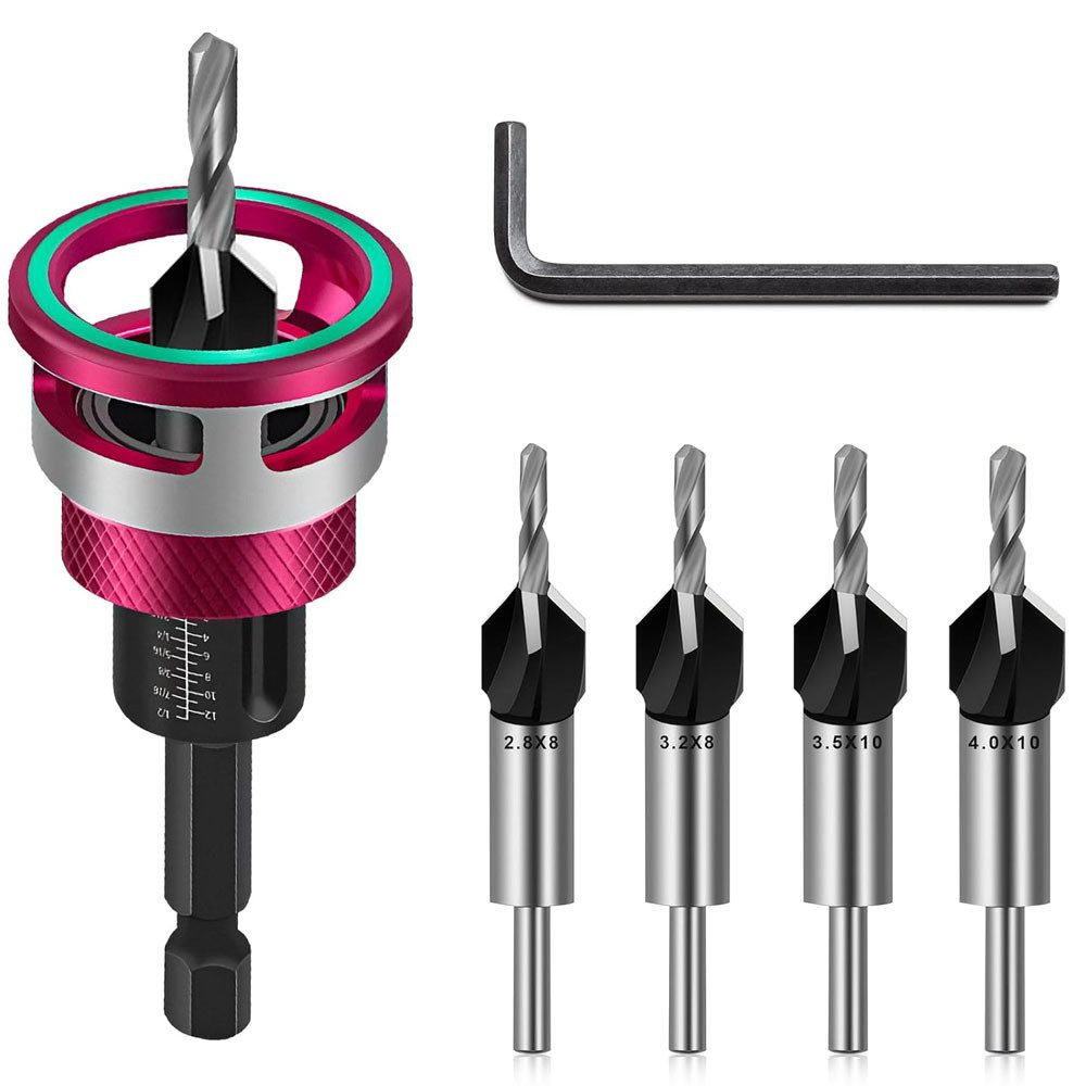 Bohrer- und Bitset Vorbohrer Senkbohrer Holzbohrer Senkbohrung Schnitttiefe verstellbar