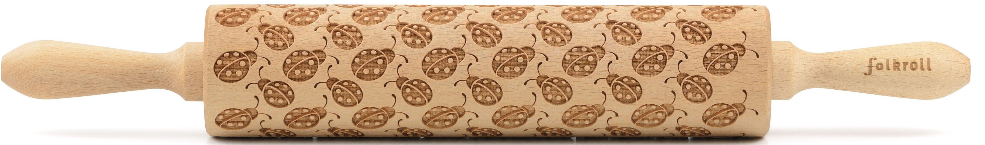 folkroll Teigroller 3D-Motiv-Teigrolle Massivholz, Marienkäfer