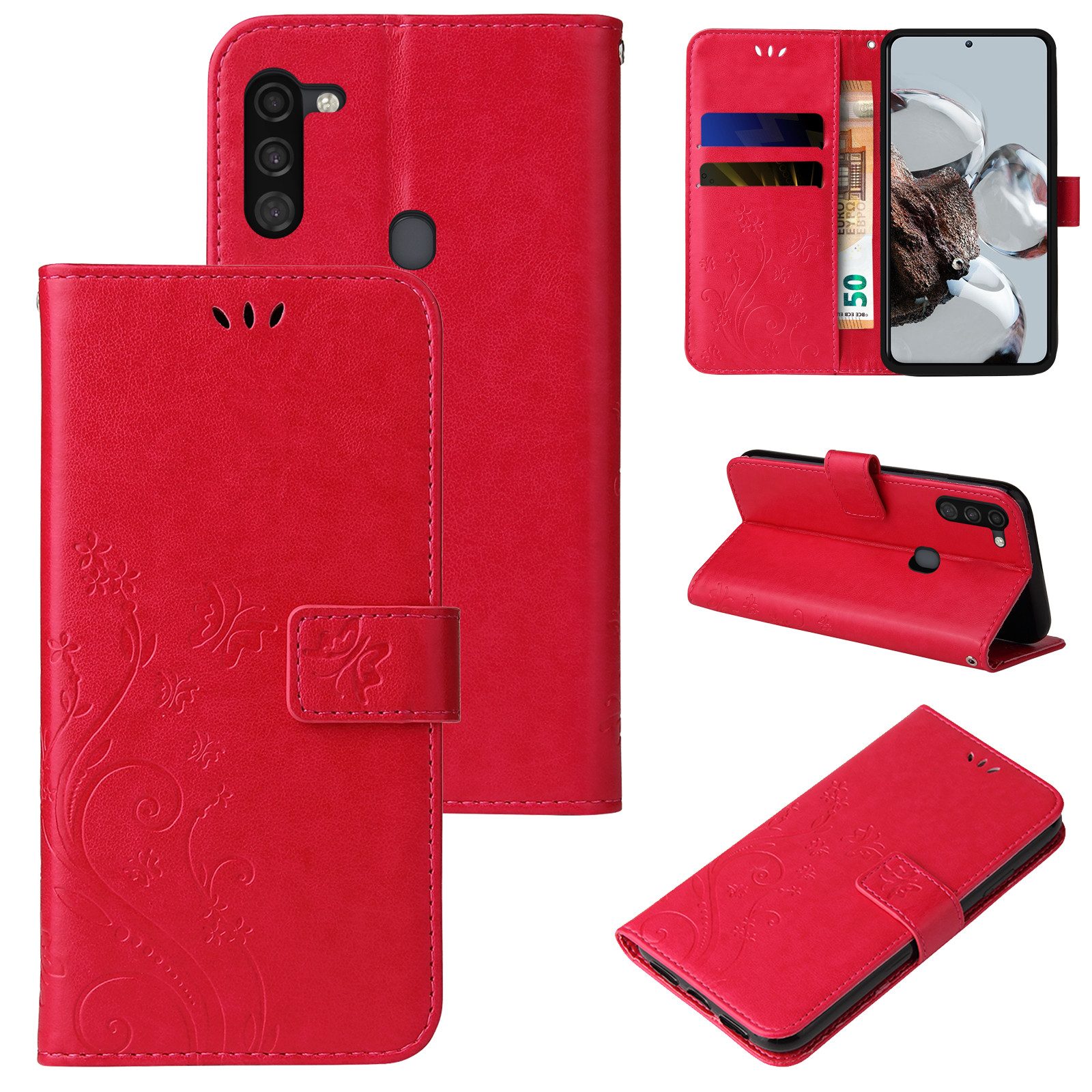 Tec-Expert Handyhülle Cover Tasche Hülle für Samsung Galaxy A11 6,4 Zoll, Klapphülle Case mit Kartenfach Fliphülle aufstellbar, Motiv Blumen