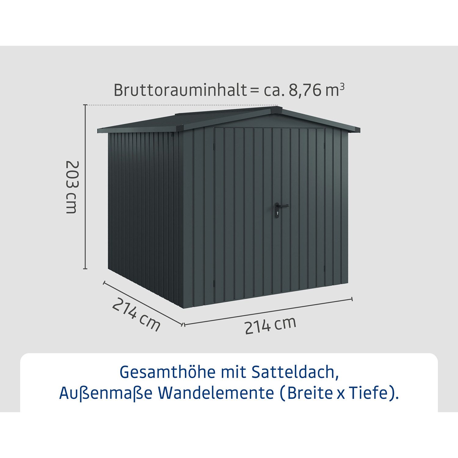 Hörmann Ecostar Gerätehaus Metall "Euroline Trend" mit Satteldach, BxT: 214x214 cm, 2-flüglige Tür