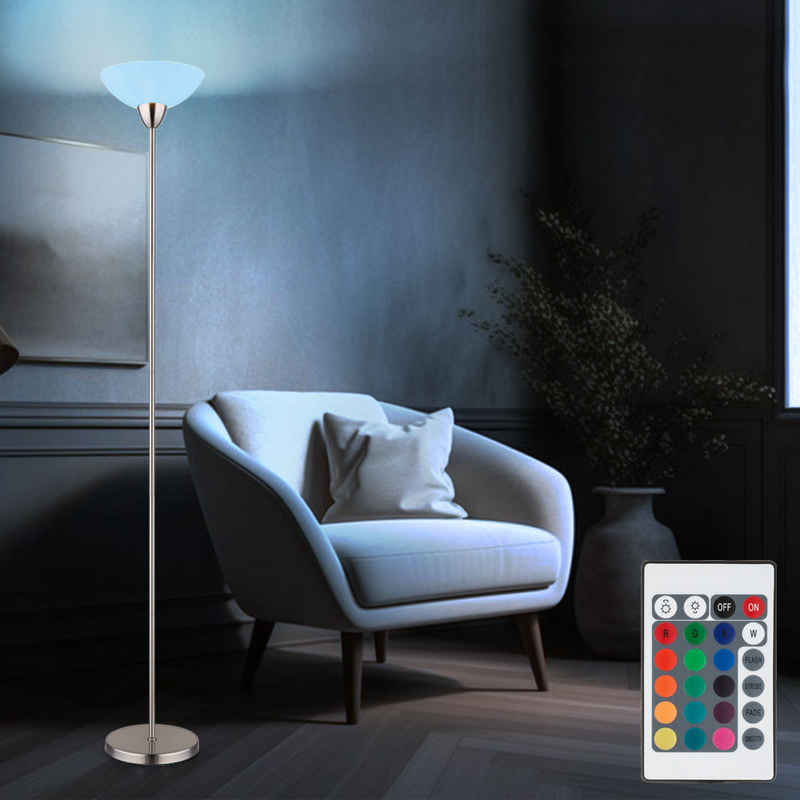 Globo LED Stehlampe, Leuchtmittel inklusive, Warmweiß, Farbwechsel, Stehleuchte Deckenfluter RGB LED Glas nickel Fernbedienung dimmbar