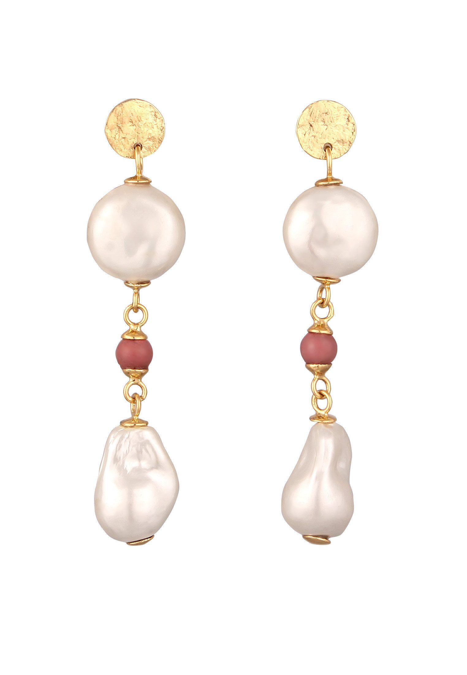 Elli Premium Perlenohrringe Ohrstecker Süßwasserzuchtperlen Rhodonit 925 Sterling Silber vergoldet