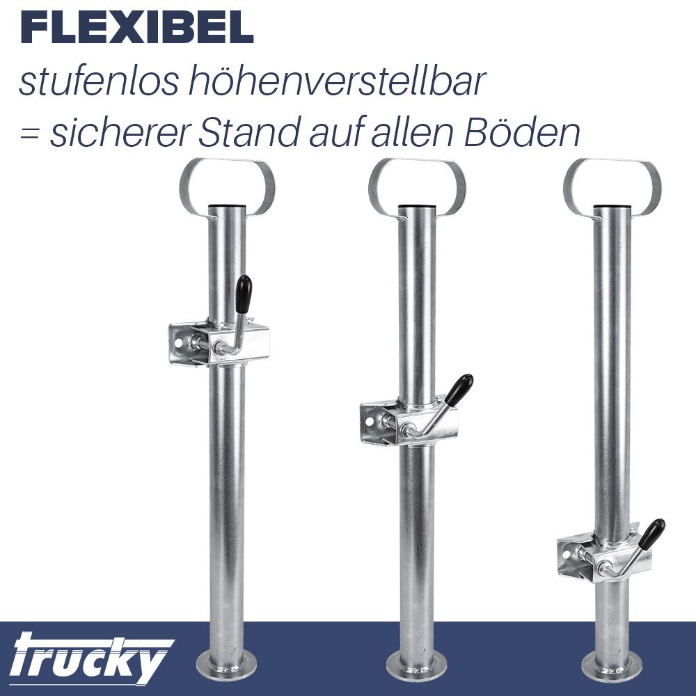 Trucky Anhänger-Abstellstütze 2x Set Anhängerstützen mit Klemmhalter Stützen 300 kg Stahl 48 mm