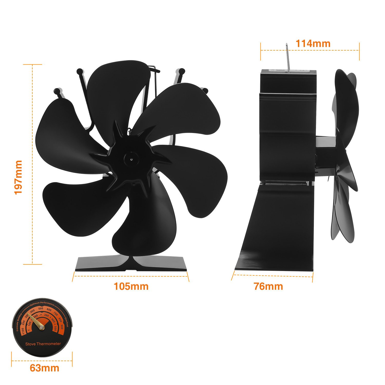 Clanmacy Kaminventilator Kaminventilator Ofenventilator 6 Blatt Kaminofen o günstig online kaufen